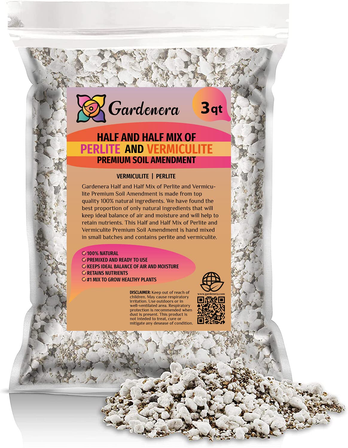 Gardenera Perlite and Vermiculite Mix for Cactus, Succulent, and Bonsai Trees - 10 QUART - Promote Healthy Growth and Drainage (2 Bags of 5 Quart)