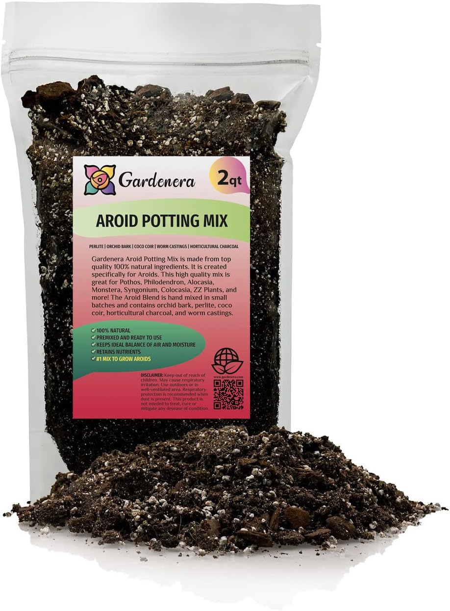 Premium Aroid Potting Mix - Soil Free Blend for Aroids - Growing Medium for House Plants by Gardenera - (2 Quart Bag)