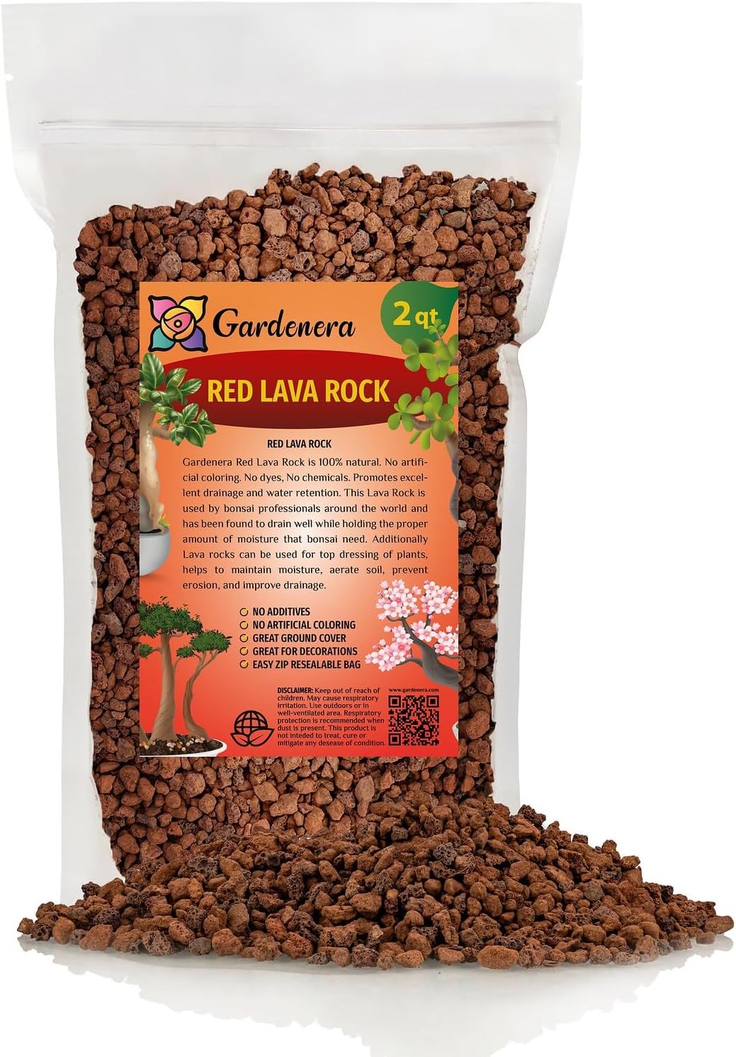 Gardenera Premium Organic Red Lava Rock - Enhance Plant Growth and Soil Structure with Nature's Touch - 2 Quart