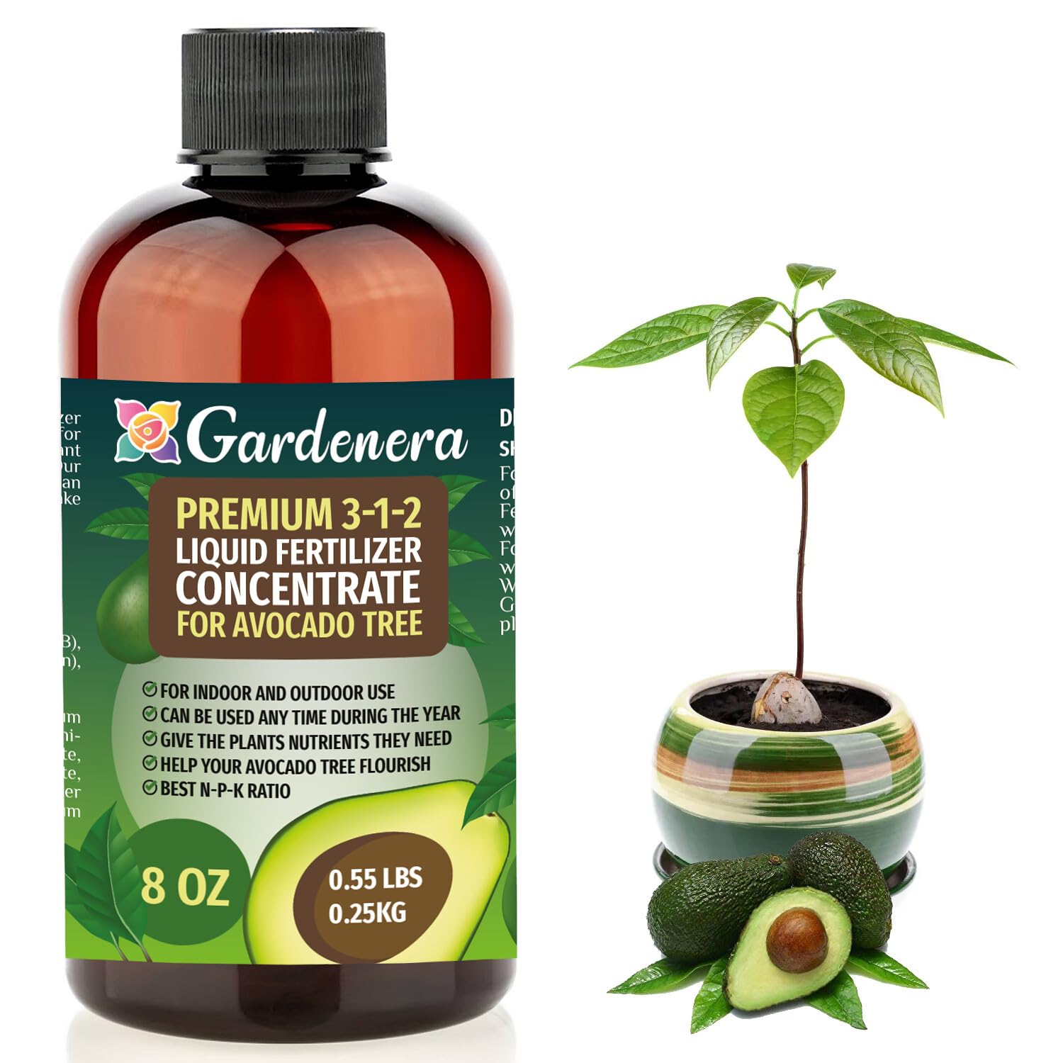 fertilizer for avocado plants Premium Liquid Avocado Plant Fertilizer - 3-1-2 Concentrate for Indoor Plants and Flowers by Gardenera | Organic Plant Food for Avocado Trees