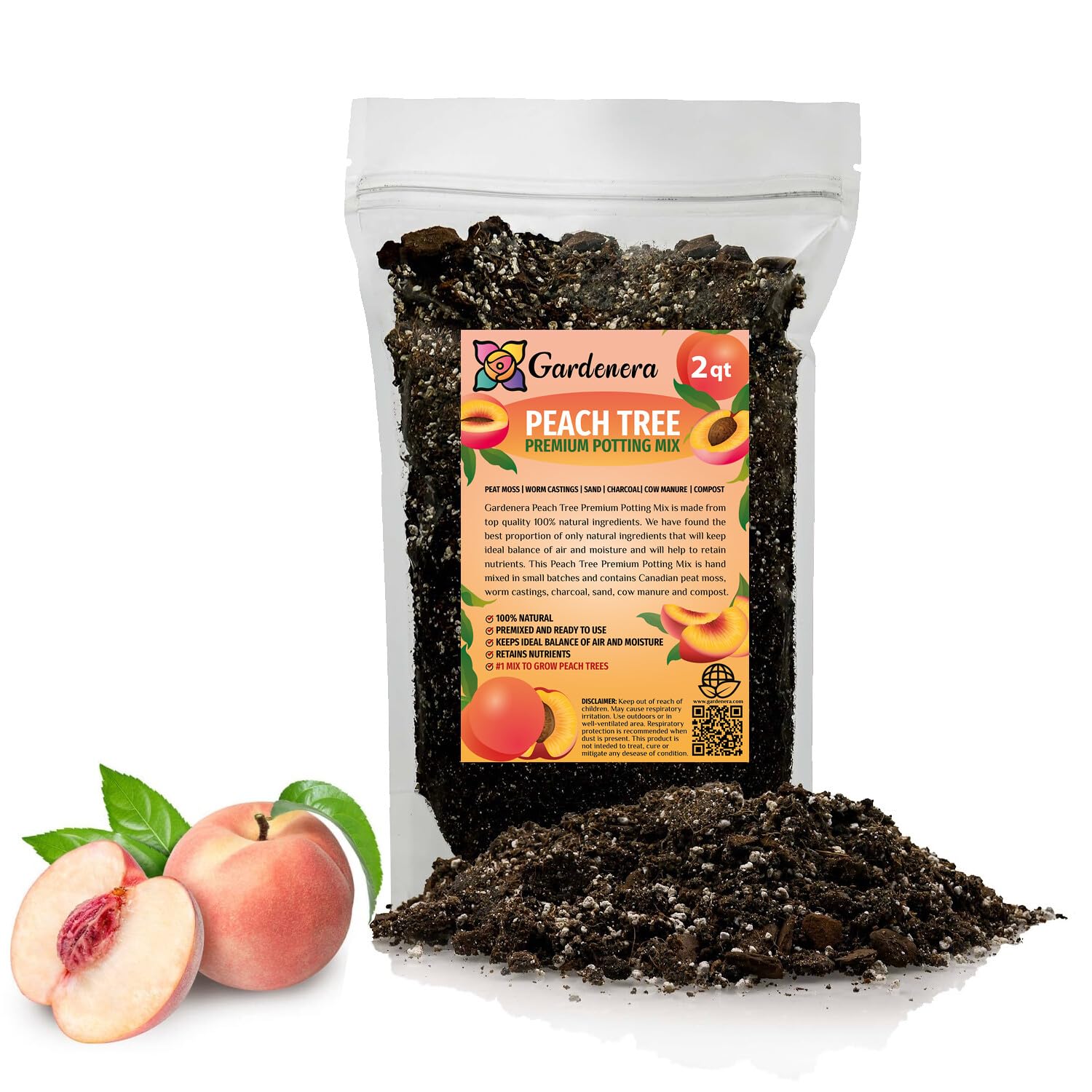 Gardenera Premium Peach Potting Soil Mix - Optimal Nutrient-Rich Blend for Thriving and Juicy Peaches - 3 Quart