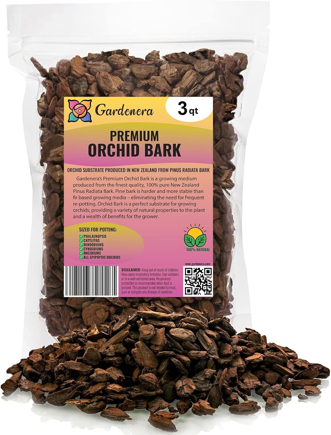 PREMIUM Grade New Zealand Pinus Radiata Bark by Gardenera - Organic Hand Mixed New Zealand Pine Bark for Orchids - Medium Chips 9-12mm - 1 QUART