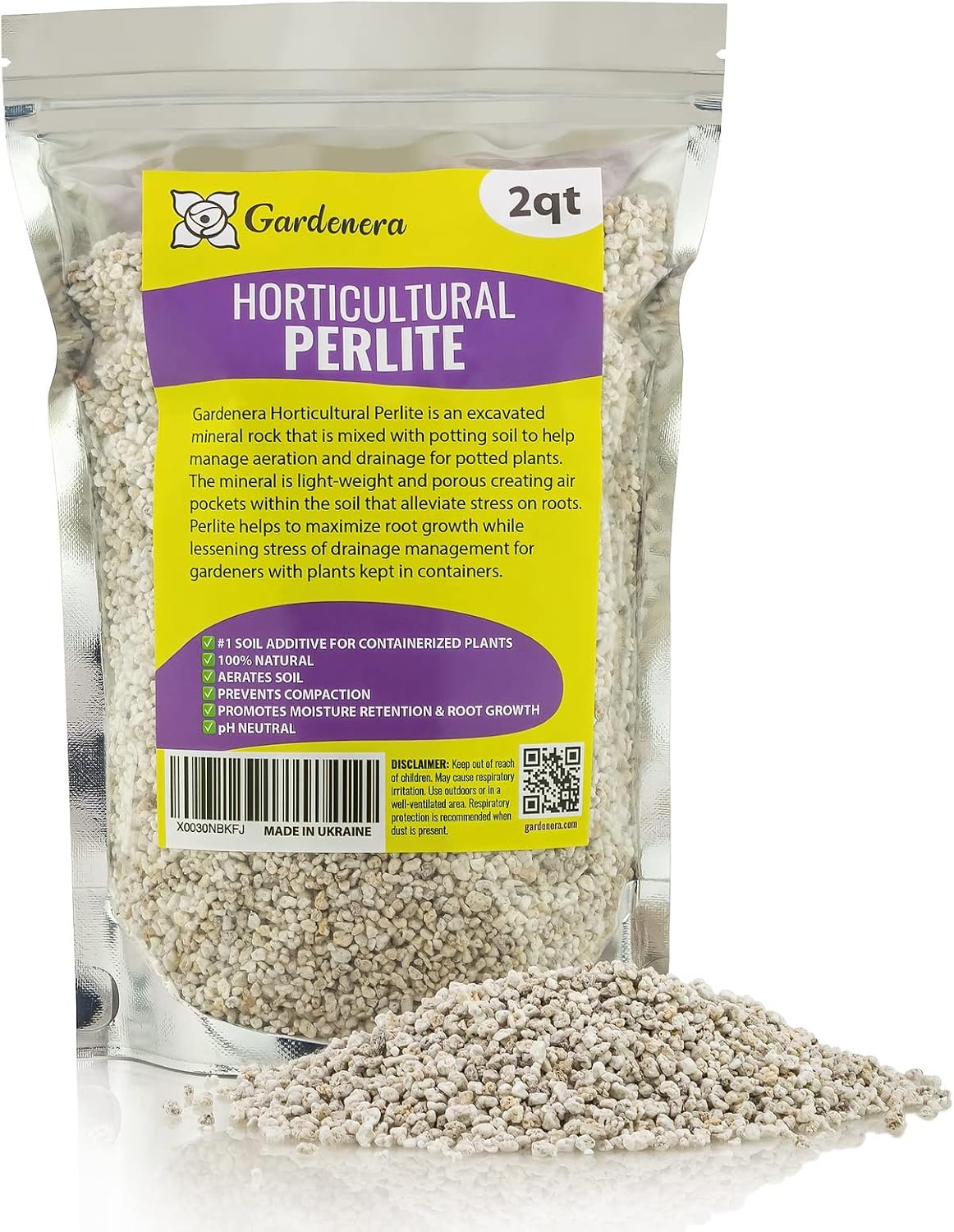 Gardenera Organic Perlite — Medium/Fine Grade Horticultural Soil Amendment for Indoor & Outdoor Container Plants for Drainage Management and Enhanced Growth (2 Quart)