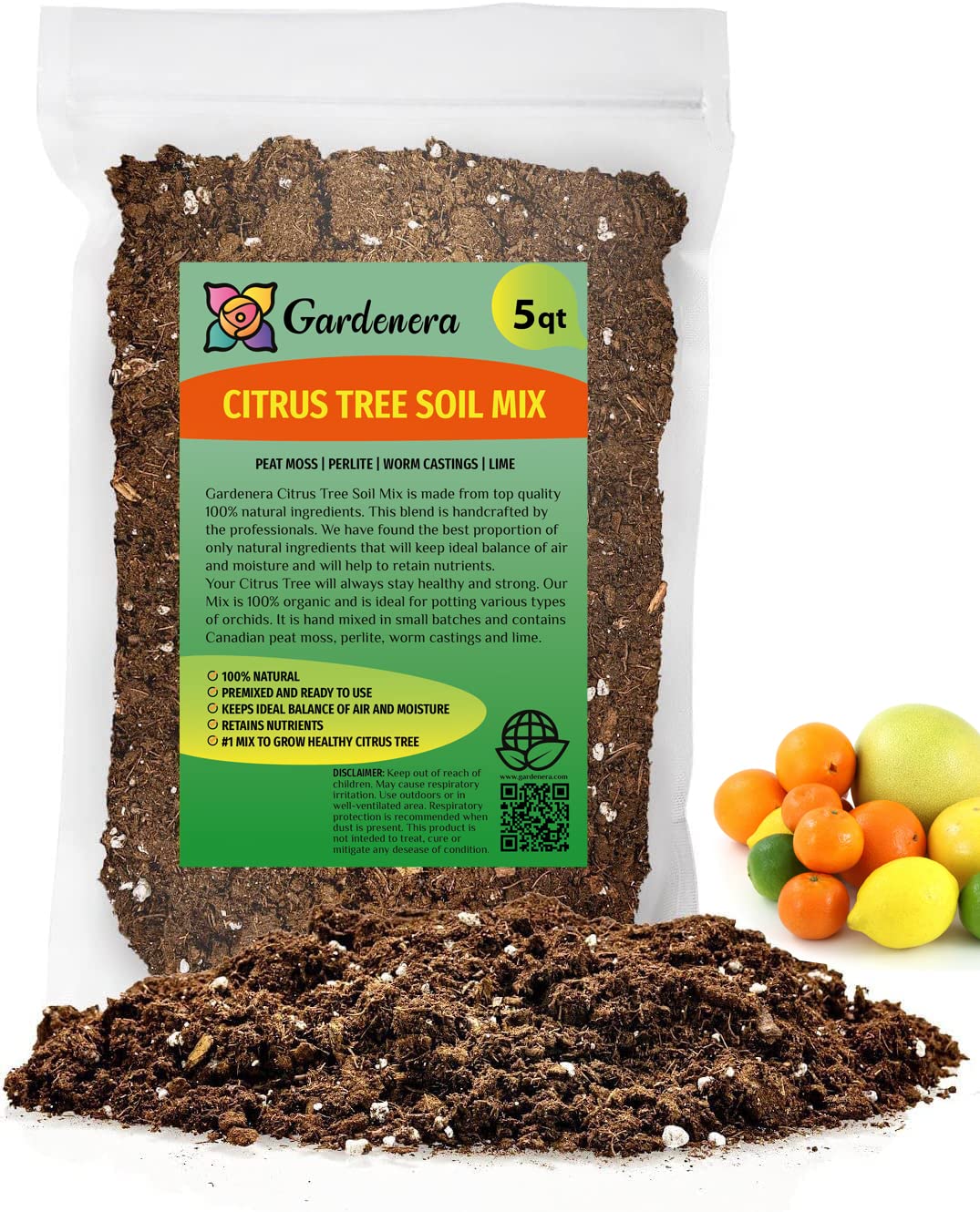 GARDENERA Citrus Tree Potting Soil Mix - 10 Quart - Special Blend for Indoor Oranges, Lemons, Limes and More - (2 Bags of 5 Quart)