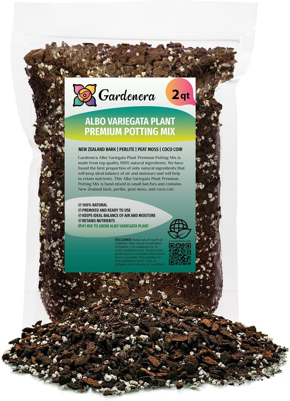 GARDENERA Albo Variegata Potting Mix - Optimal Nutrients and Aeration for Healthy Growth - 2 Quart