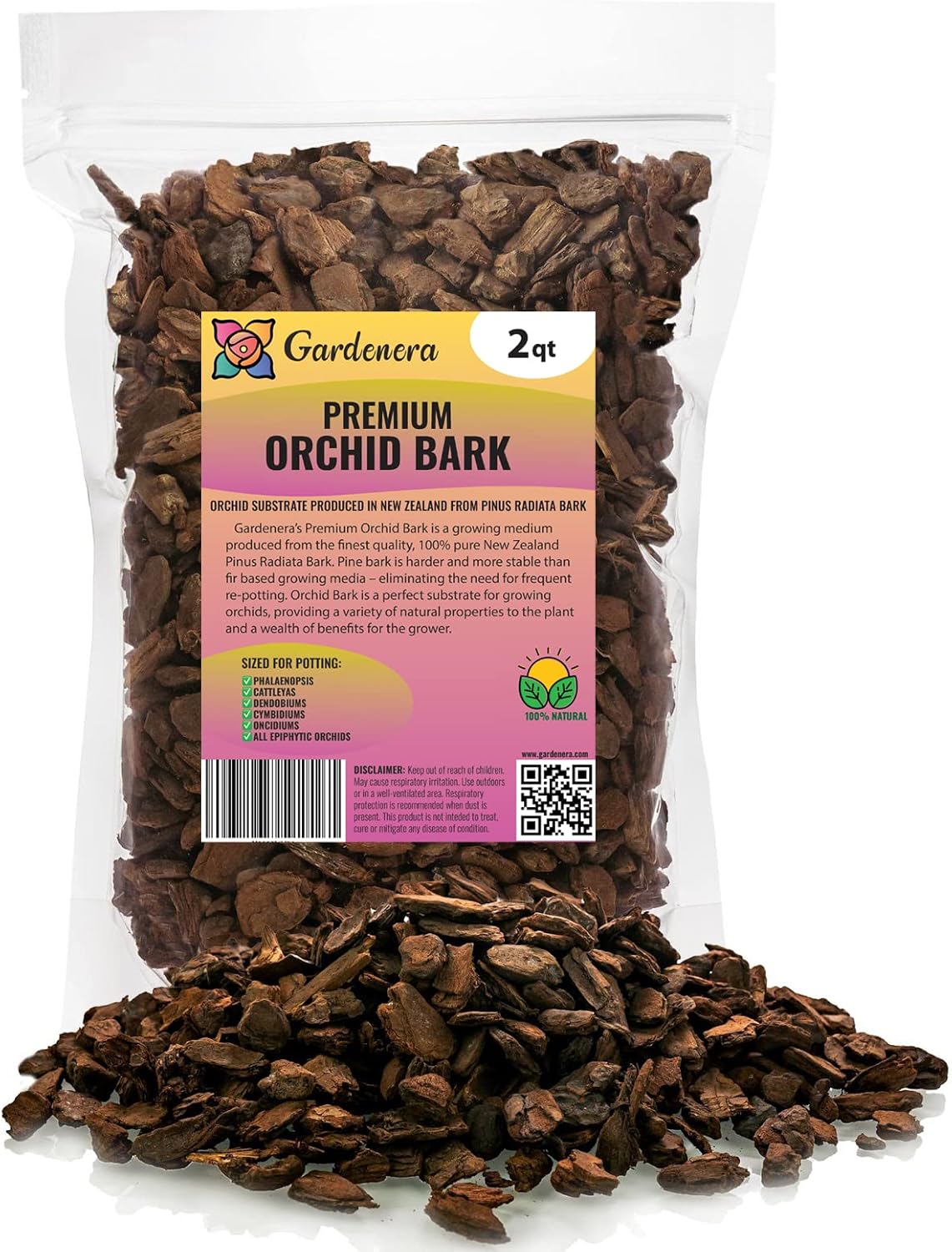 GARDENERA New Zealand Pinus Radiata Bark - Organic Hand Mixed New Zealand Orchiata Pine Bark for Orchids - Medium Chips 9-12mm - 2 Quart Bag