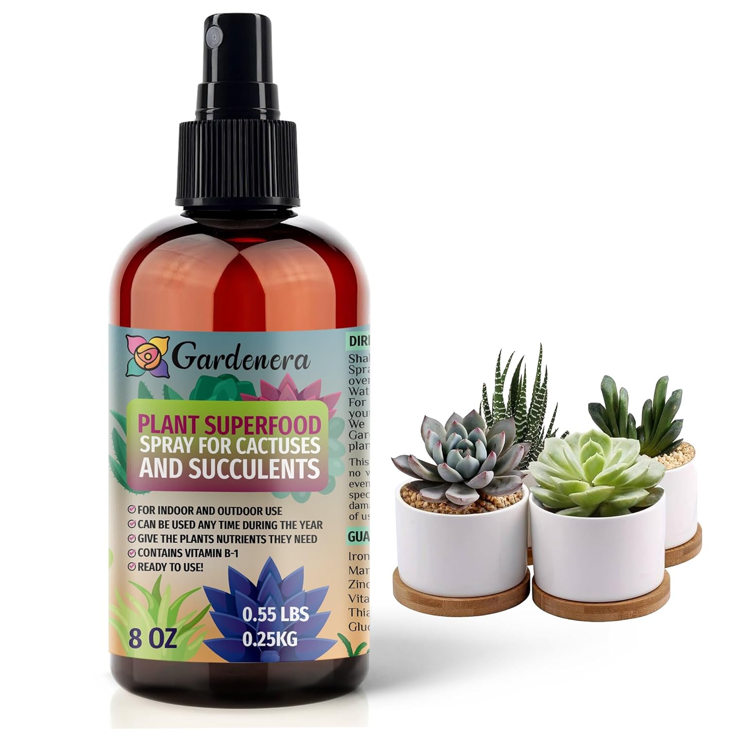 Plant Superfood for SUCCULENTS & CACTUS Plants with B1 Vitamin, Glucose and Essential Minerals - Organic Plant Food Fertilizer for Indoor & Outdoor Succulents - 8oz