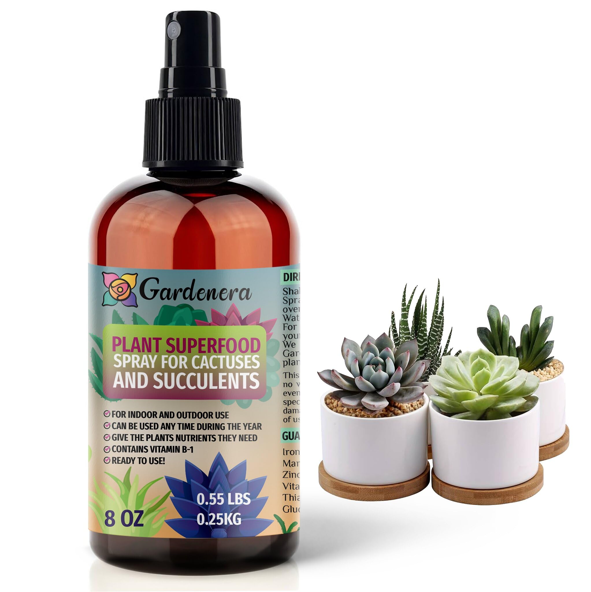 Plant Superfood for SUCCULENTS & CACTUS Plants with B1 Vitamin, Glucose and Essential Minerals - Organic Plant Food Fertilizer for Indoor & Outdoor Succulents - 8oz