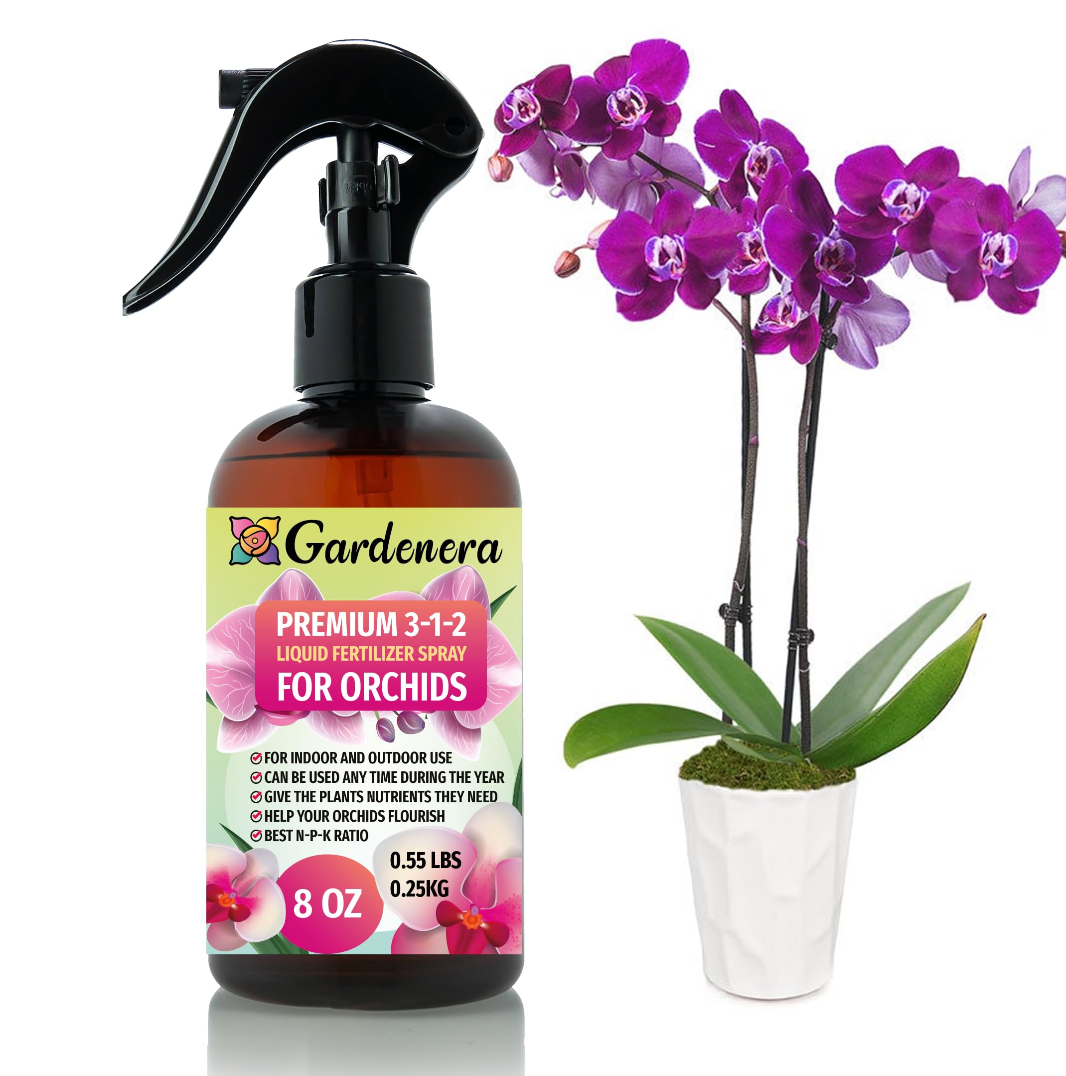 Gardenera Professional ORCHID Spray Fertilizer Mist for Home Gardening | 3-1-2 Gentle Blend Mist for Healthy Leaves & Growth | Essential Nutrients for ORCHIDS - 8oz