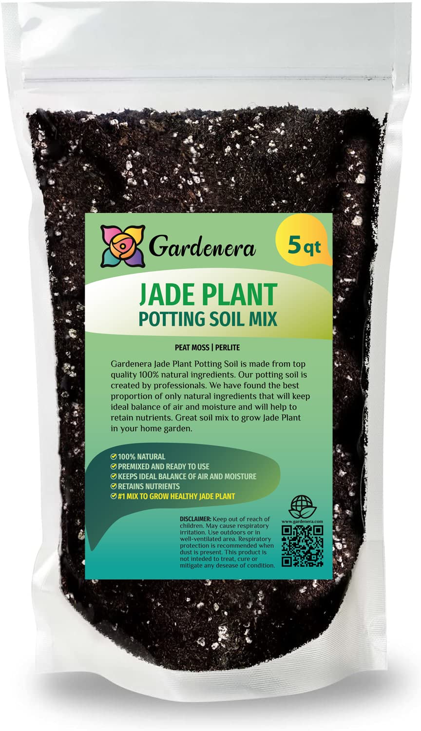 GARDENERA Premium Jade Plant Potting Soil Mix - 10 Quart (2 Bags of 5 Quart)