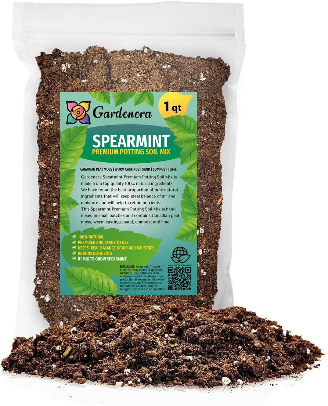 Gardenera Premium Spearmint Plant Potting Mix - Crafted for Thriving Spearmint Growth and Refreshing Aroma - 1 Quart