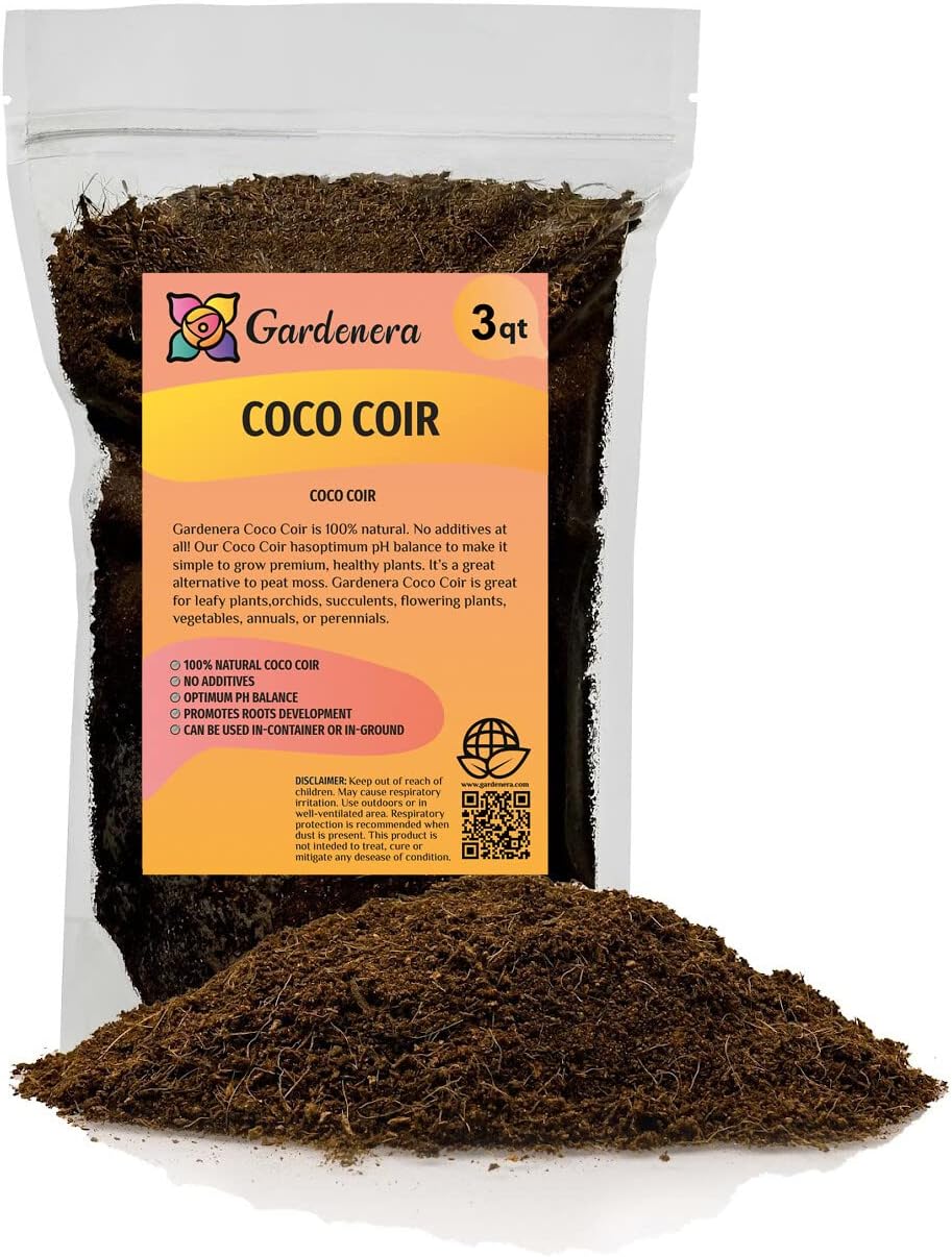 Premium Organic Coconut Coir Mix for Home Gardening - All Natural Soil Amendment - PH Balanced and Double Washed Coco Coir by Gardenera (3 Quart Bag)