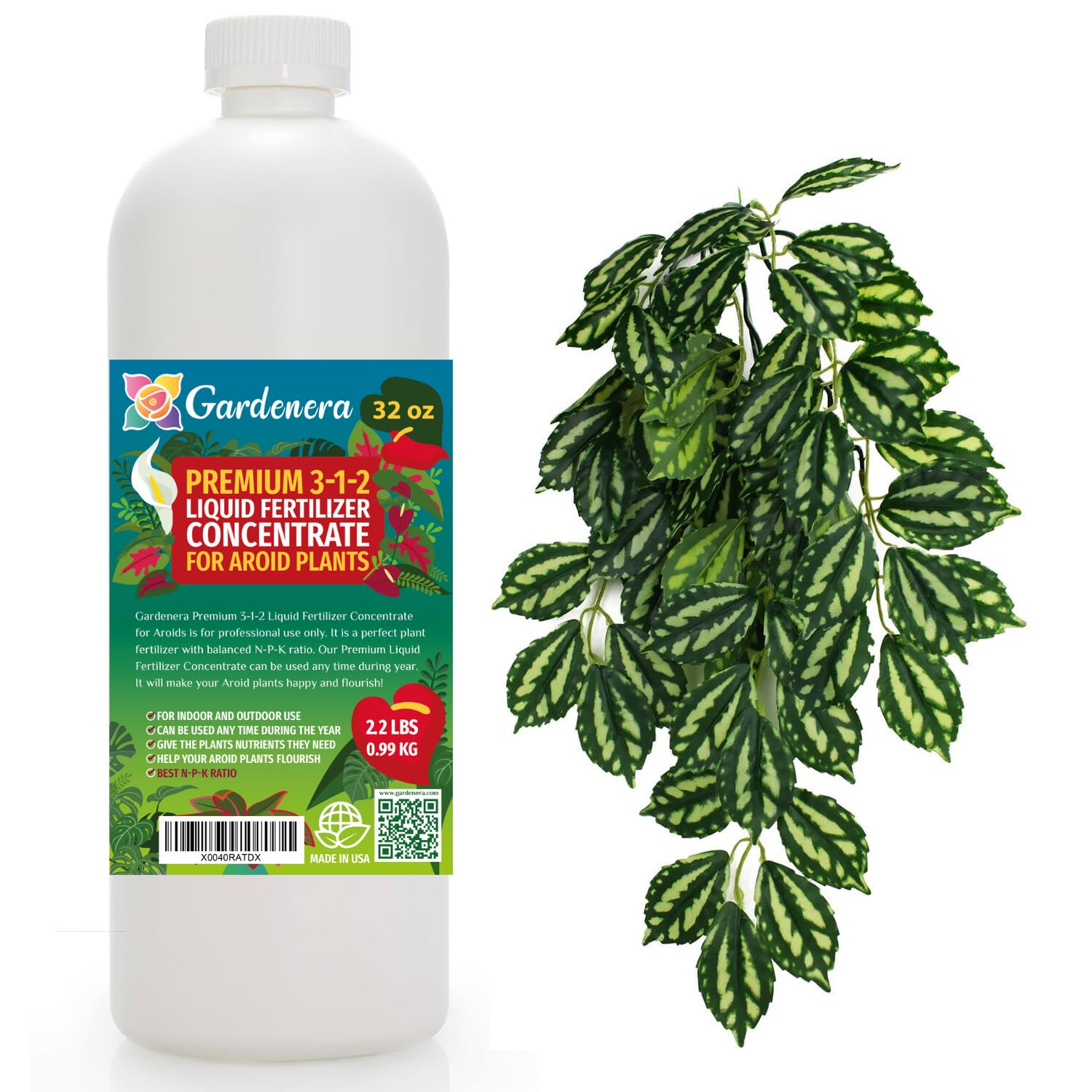 Premium Liquid AROID Plant Fertilizer - 3-1-2 Concentrate for Indoor Plants and Flowers by Gardenera | Organic Plant Food for AROIDS - 32oz