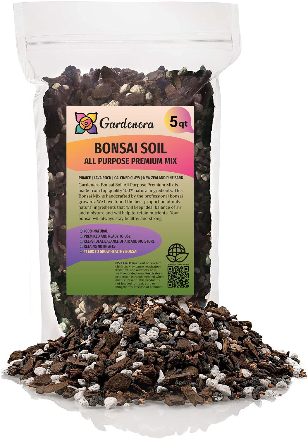 Premium Bonsai Soil All Purpose Fast Draining Mix - 20 Quart - Pumice, Lava, Calcined Clay and Pine Bark Potting Pre Mixed Bonsai Plant Soil Mixture by GARDENERA - Made in USA - (4 Bags of 5QT)