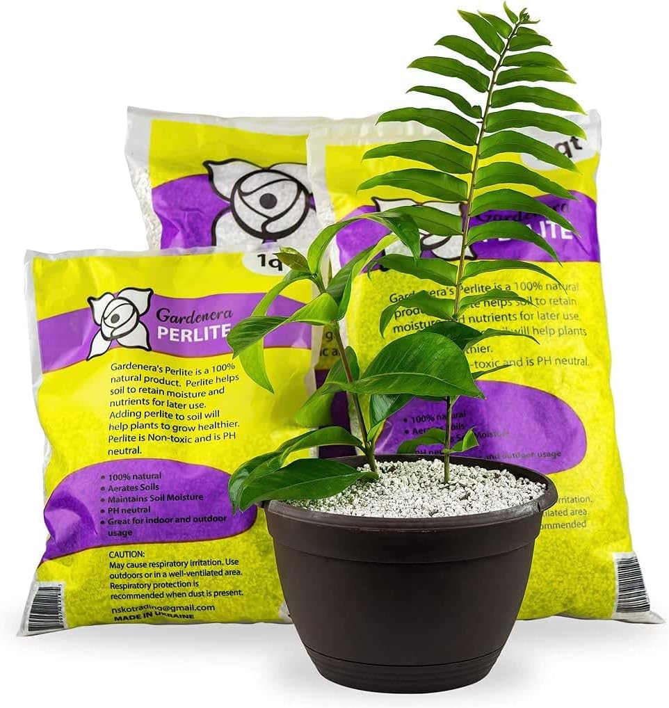 Gardenera Organic PERLITE — Medium/Fine Grade (5qt) Horticultural Soil Amendment for Indoor & Outdoor Container Plants for Drainage Management and Enhanced Growth