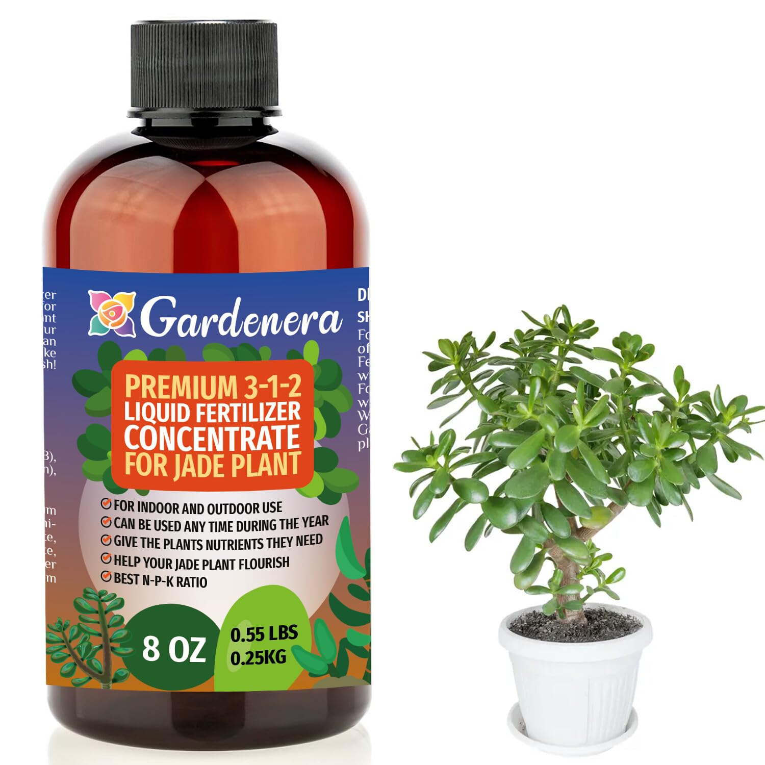 Premium Liquid Jade Plant Fertilizer - 3-1-2 Concentrate for Indoor Plants and Flowers by Gardenera | Organic Plant Food for Jade Plants - 32oz