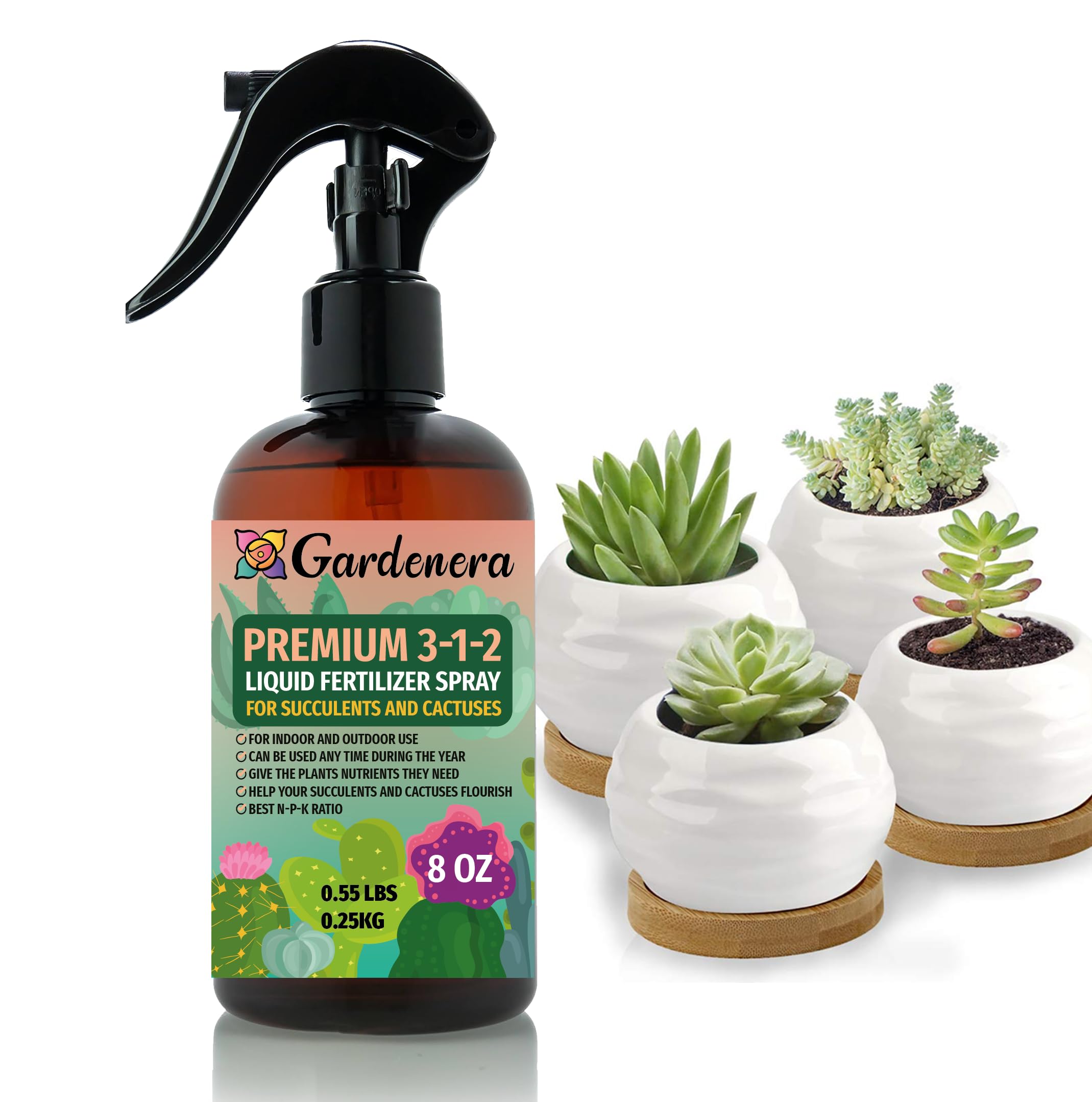 Gardenera Professional Succulent Spray Fertilizer Mist for Home Gardening | 3-1-2 Gentle Blend Mist for Healthy Leaves & Growth | Essential Nutrients for Succulent and Cacti - 8oz