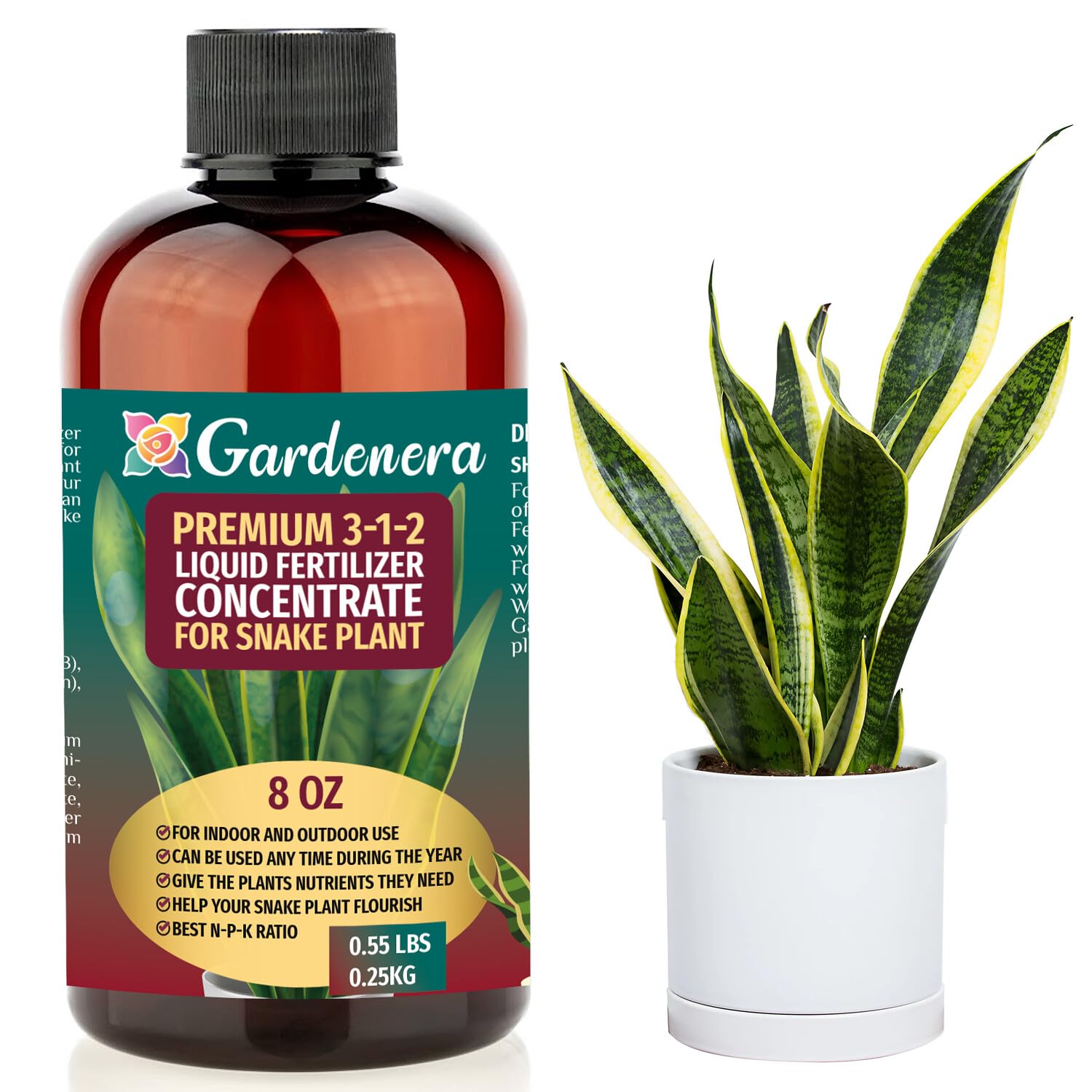 Premium Liquid Snake Plant Fertilizer - 3-1-2 Concentrate for Indoor Plants and Flowers by Gardenera | Organic Plant Food for Snake Plants - 32oz