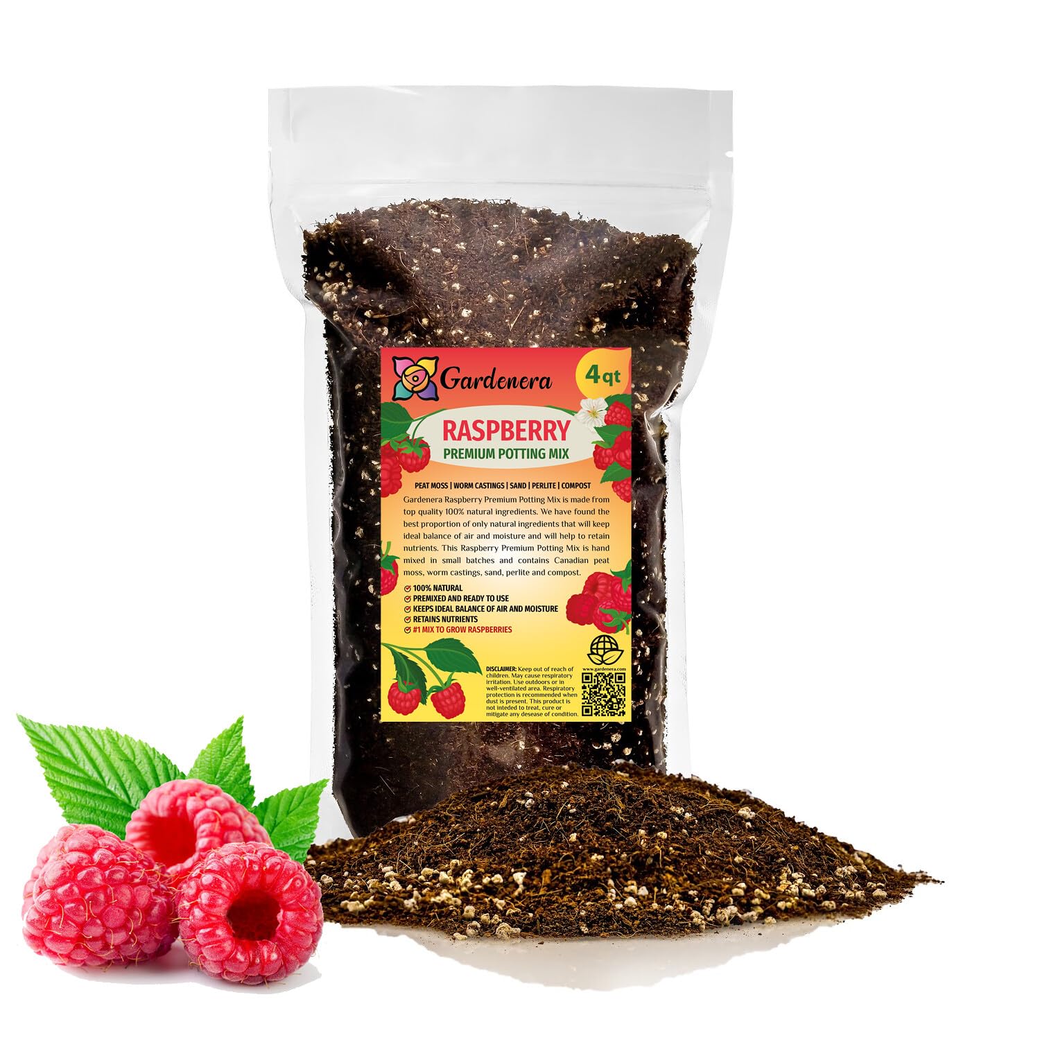 Gardenera Premium RASPBERRY Potting Soil Mix - Optimal Blend for Thriving and Juicy Berries - 10 QUART