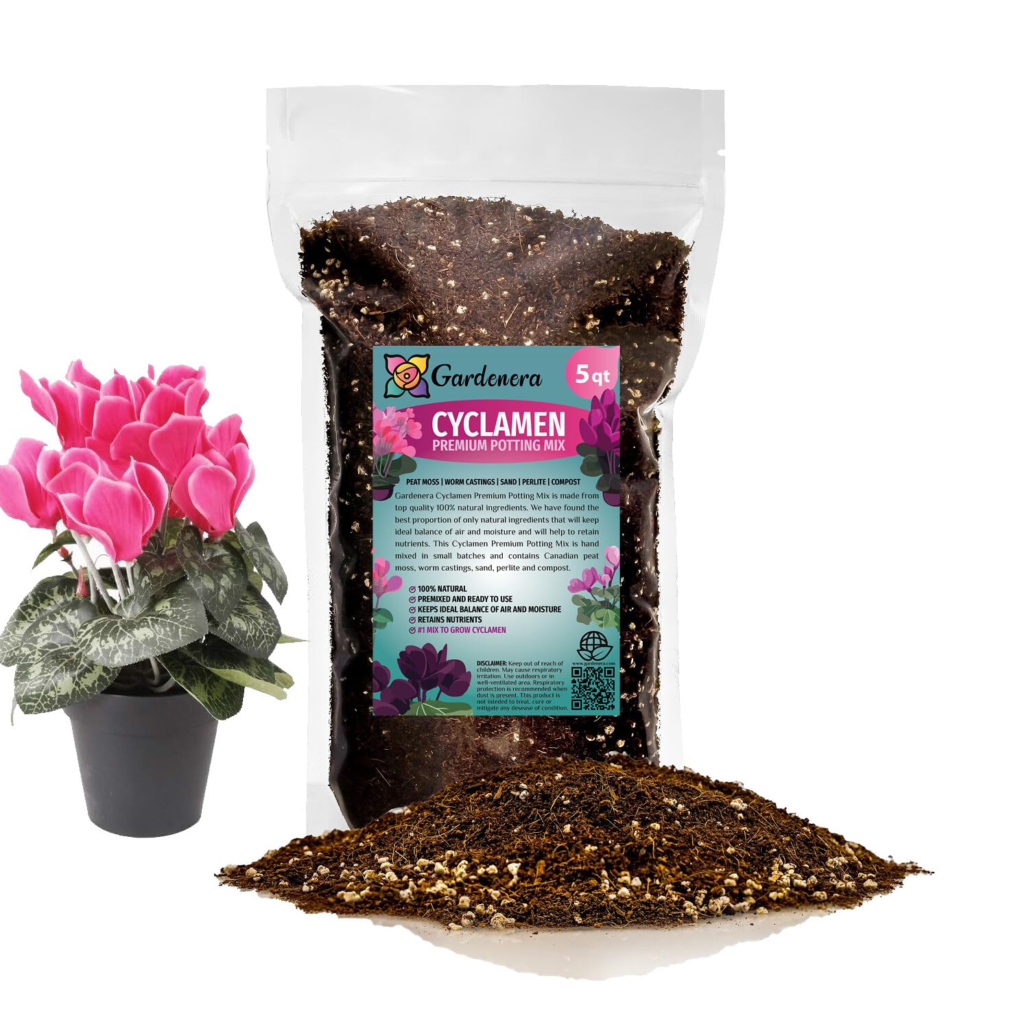 premium moisture potting mix Gardenera Premium Cyclamen Potting Soil Mix - Perfect Balance of Nutrients, Drainage, and Aeration for Thriving Blooms