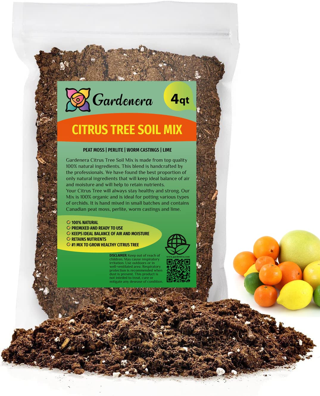 GARDENERA Citrus Tree Potting Soil Mix - 10 Quart - Special Blend for Indoor Oranges, Lemons, Limes and More - (2 Bags of 5 Quart)