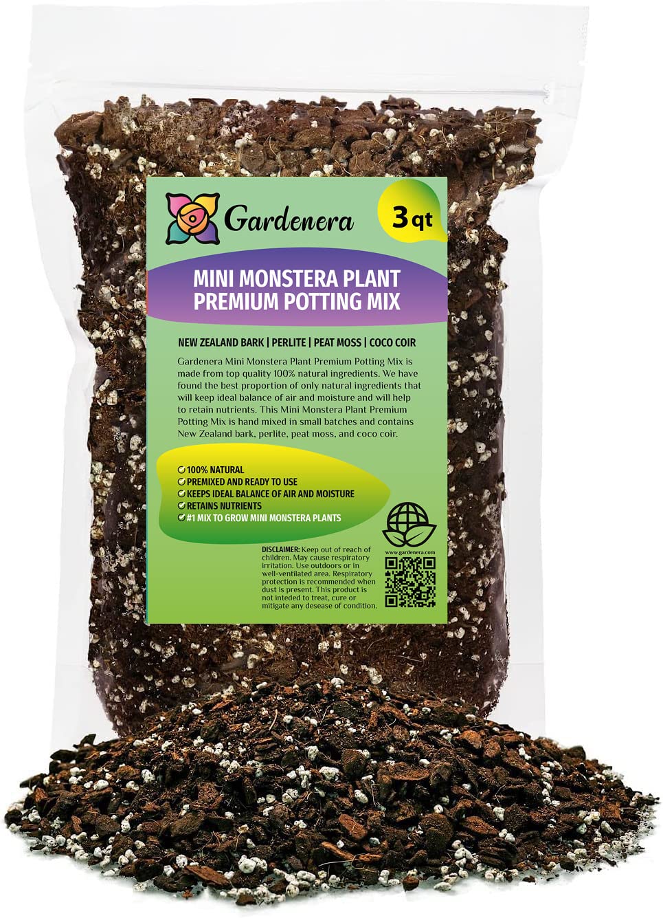 Premium Potting Mix for Mini Monstera - Hand-crafted Blend for Optimal Nutrients by Gardenera - 1 Quart