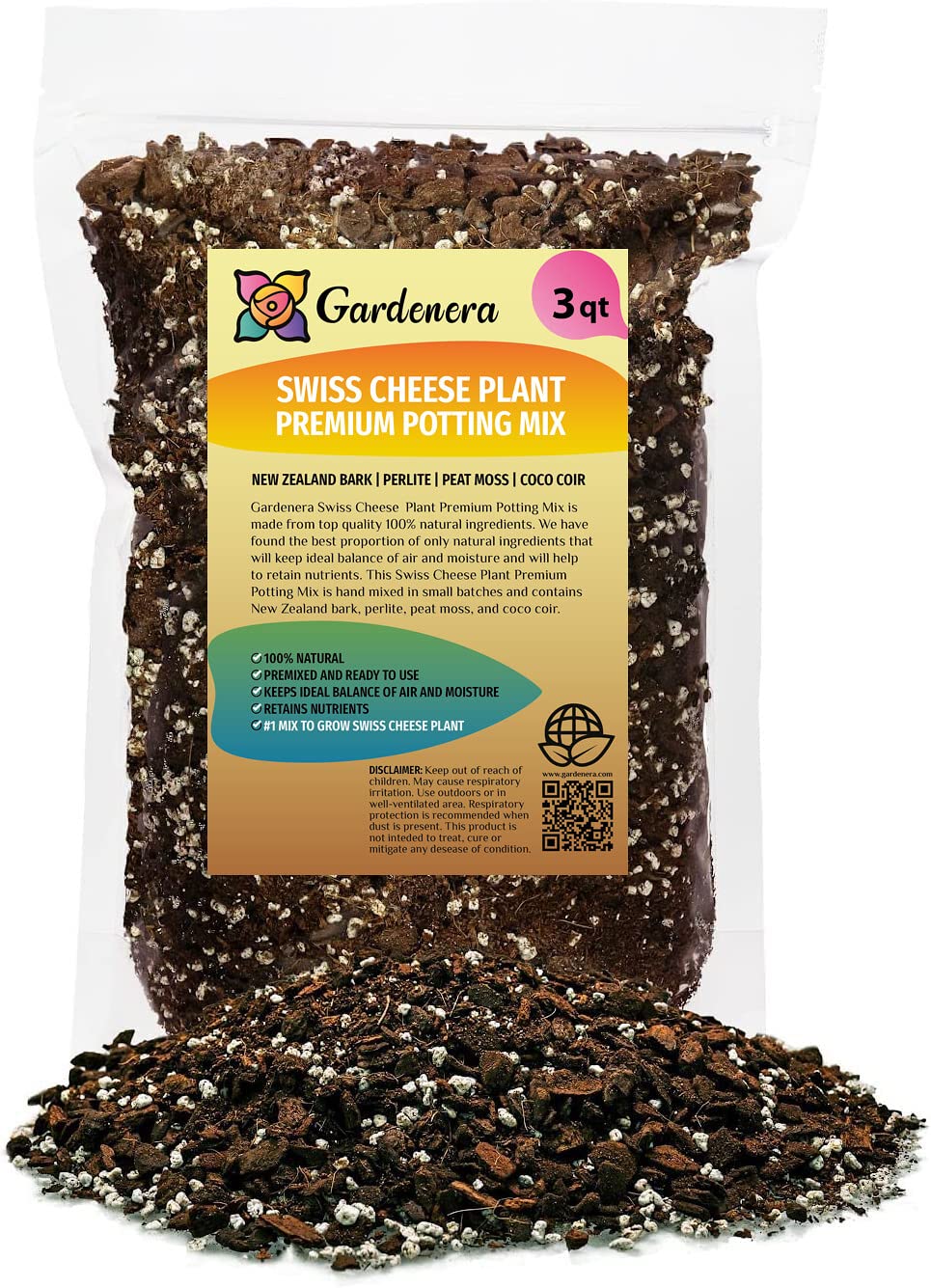 GARDENERA Monstera Swiss Cheese Plant Potting Mix - Monstera Deliciosa Blend for Optimal Nutrients, Aeration, and Drainage - 1 Quart