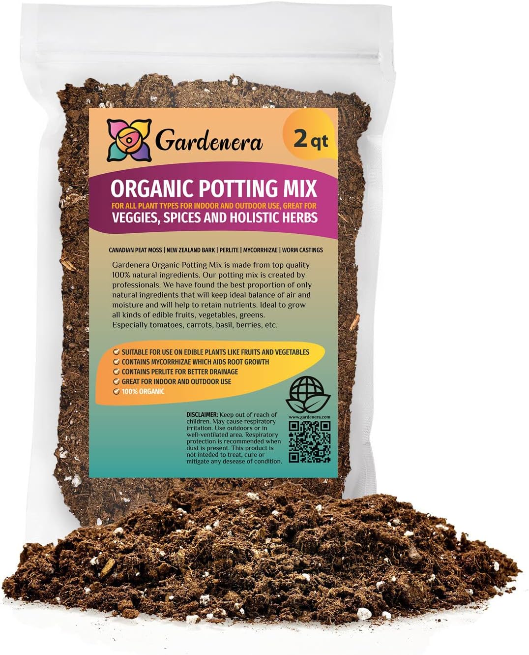 GARDENERA Organic Potting Mix for All Plant Types for Indoor and Outdoor Use, Great for Veggies, Spices, and Holistic Herbs - (1 Quart Bag)