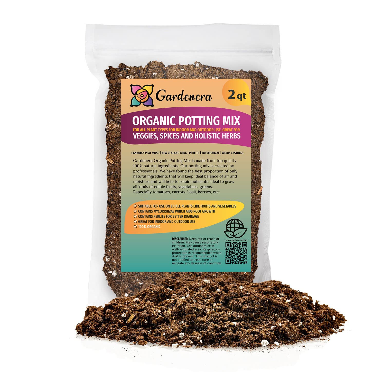 PREMIUM Organic Potting Mix for All Plant Types - 2 QUART - Indoor and Outdoor Use - Great for Veggies, Spices and Holistic Herbs