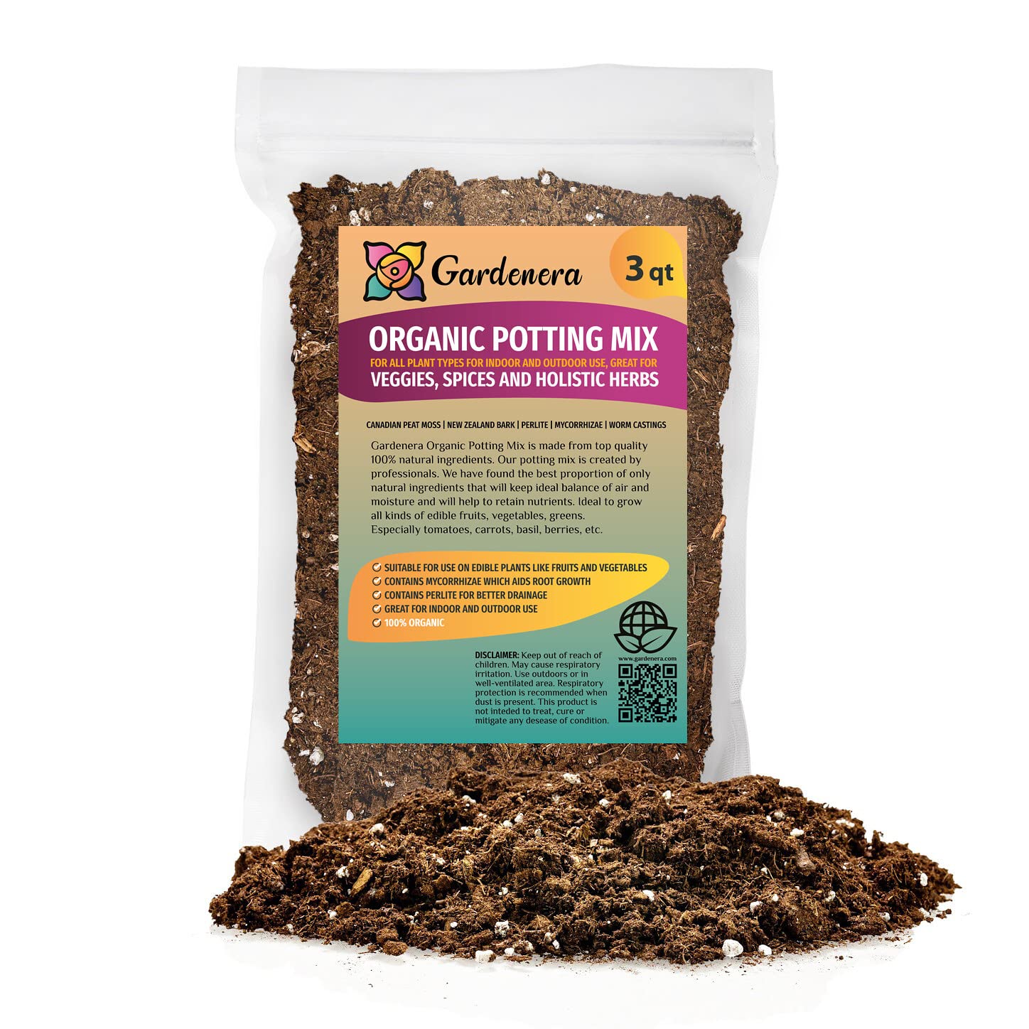 PREMIUM Organic Potting Mix for All Plant Types - 2 QUART - Indoor and Outdoor Use - Great for Veggies, Spices and Holistic Herbs