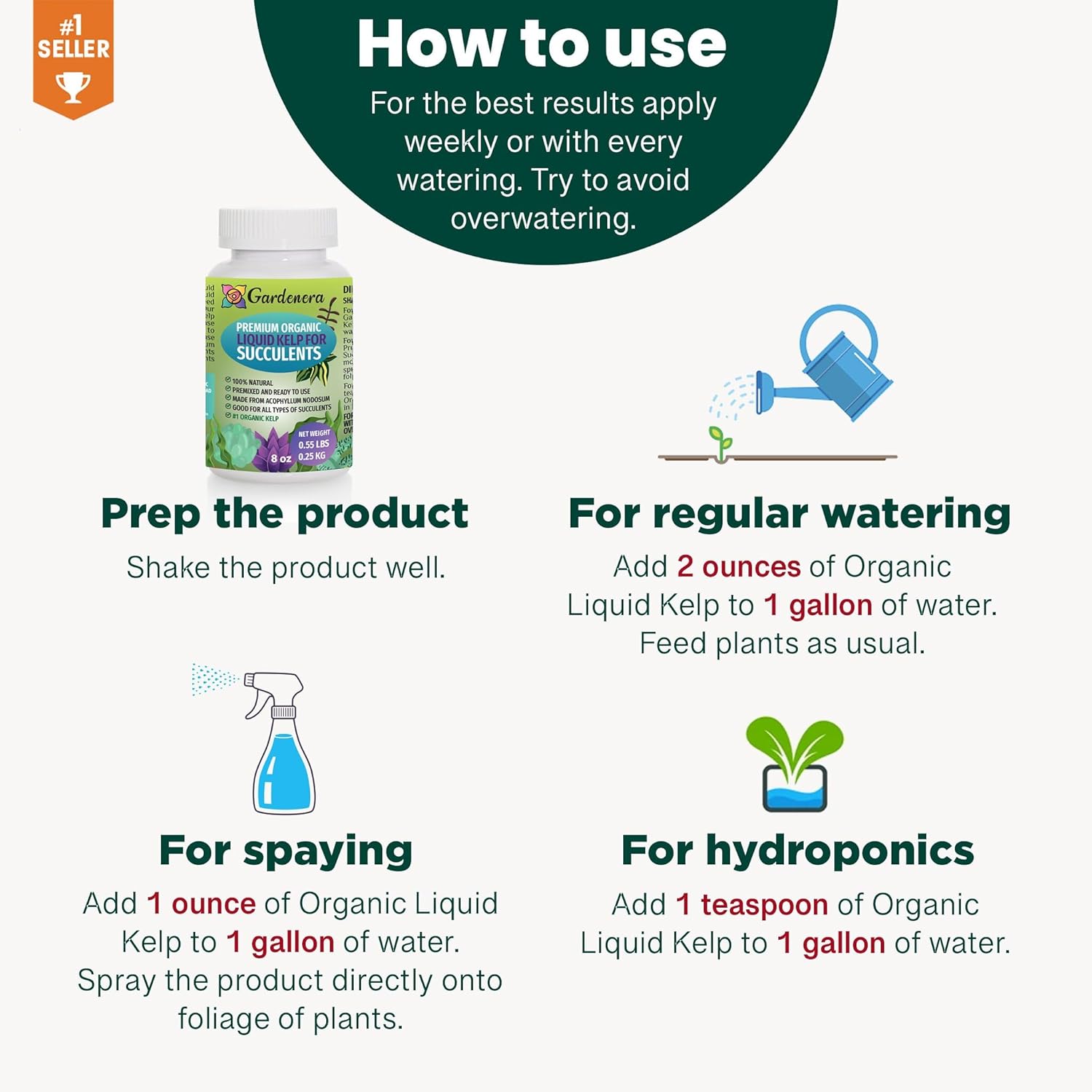 seaweed solution for succulents GARDENERA Concentrated Kelp & Seaweed Extract for Succulents and Cacti - 16 oz