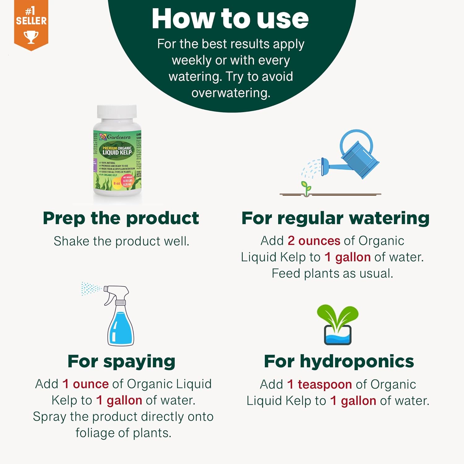 liquid kelp organic seaweed fertilizer 1 gallon of concentrate GARDENERA Natural Liquid Seaweed Premium Concentrate - 16 oz - Organic Plant Superfood for Gardening