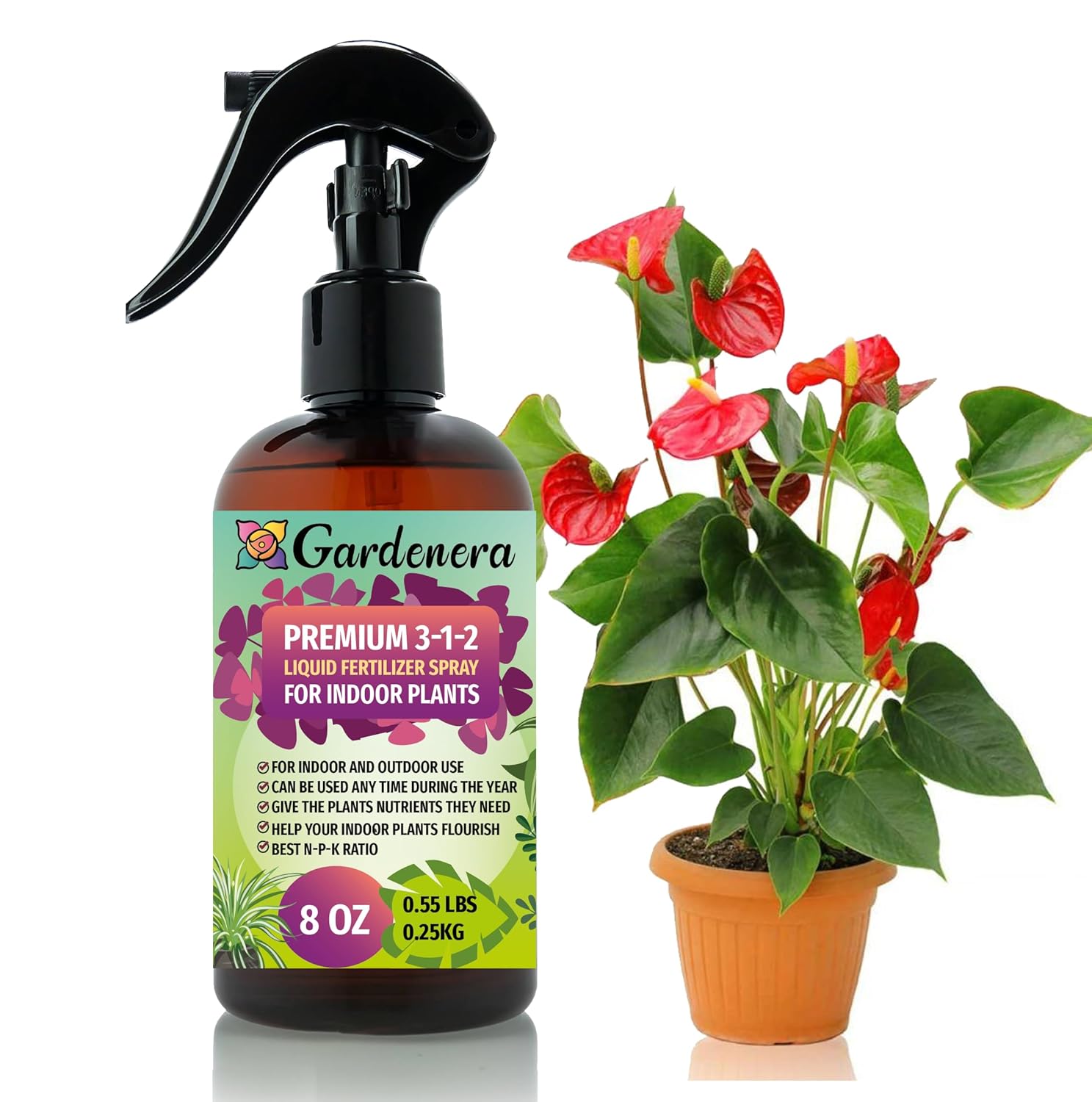 Gardenera Professional INDOOR PLANTS Spray Fertilizer Mist for Home Gardening | 3-1-2 Gentle Blend Mist for Healthy Leaves & Growth | Essential Nutrients for Indoor Plants - 8oz