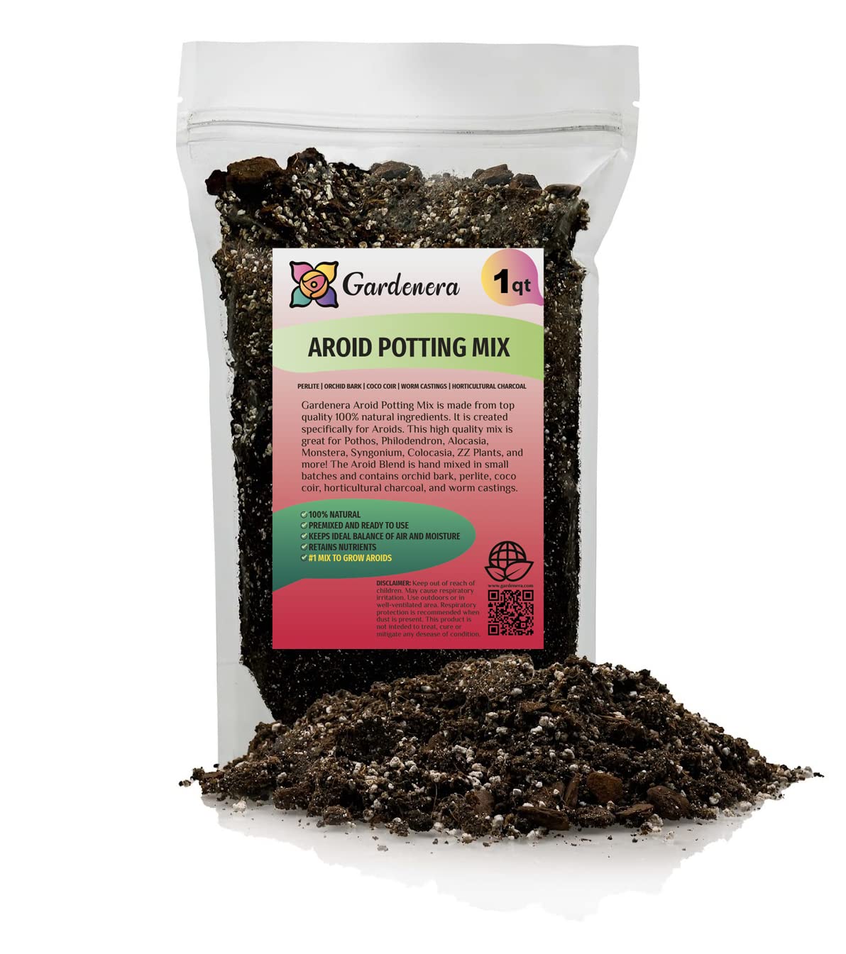 PREMIUM Aroid Potting Mix - Soil Free Blend for Aroids - Growing Medium for House Plants by Gardenera - (1 Quart Bag)