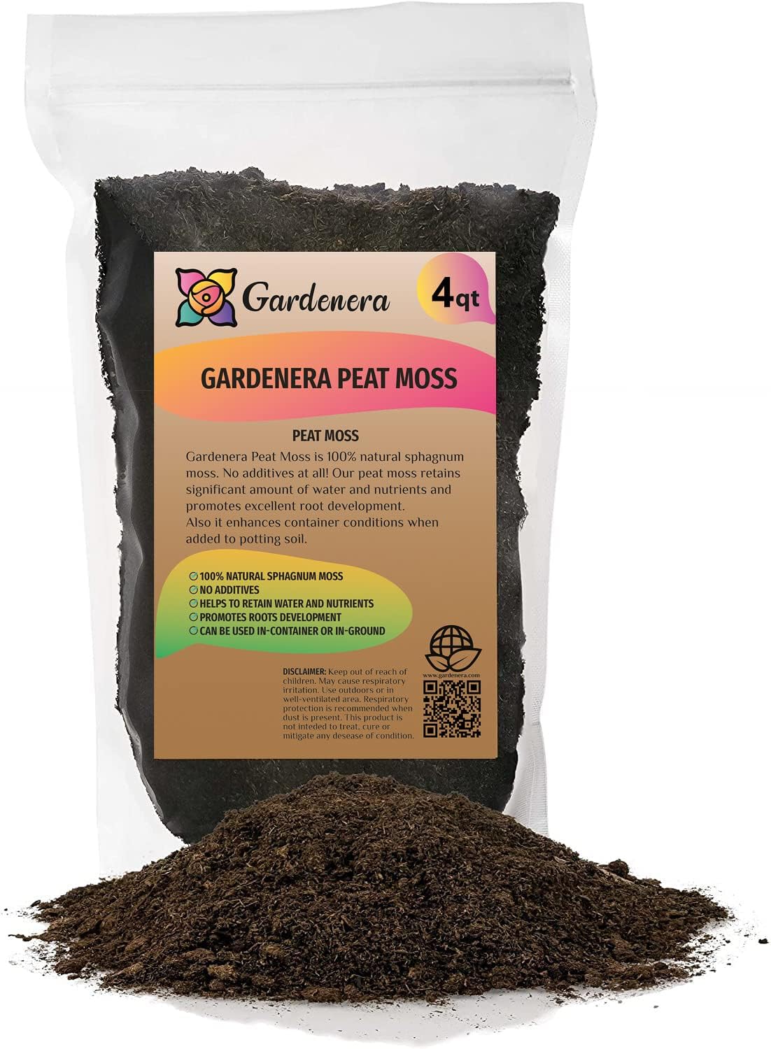 Premium Natural Sphagnum Peat Moss - Gardening Soil Amendment and Carnivorous Plant Soil Media by Gardenera (4 Quart Bag)