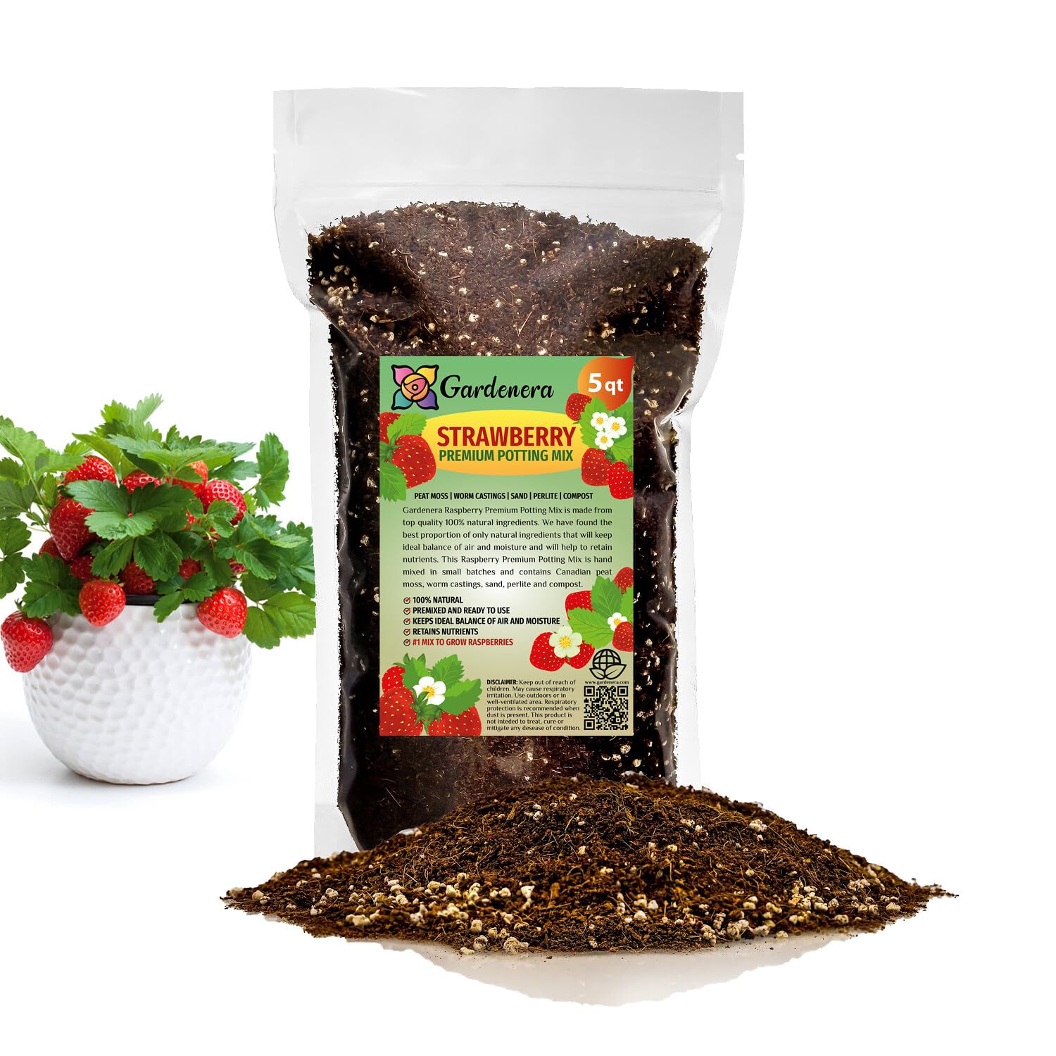 Gardenera STRAWBERRY Premium Potting Soil Mix - Ideal Blend for Growing Robust and Flavorful Strawberries - 20 QUART