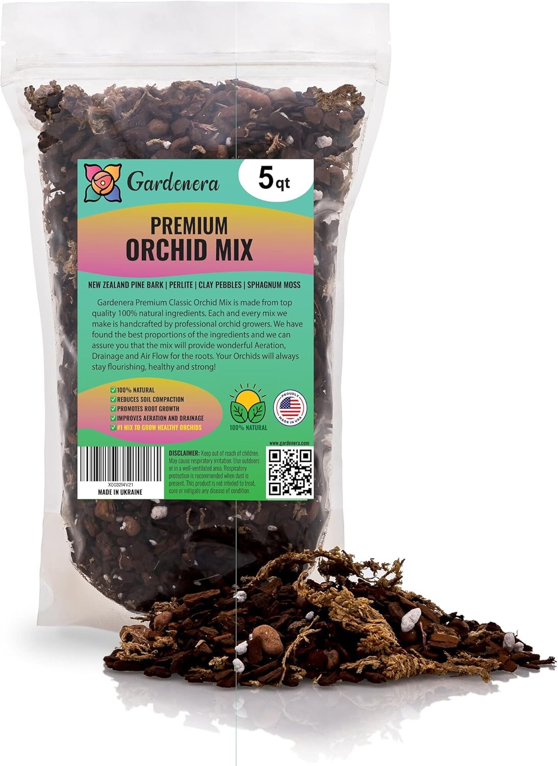 Organic PREMIUM Orchid Soil Mix by Gardenera - Hand Mixed Classic Sphagnum Moss Potting Soil Mix - for Phalaenopsis Orchid - 1 QUART - Made in USA