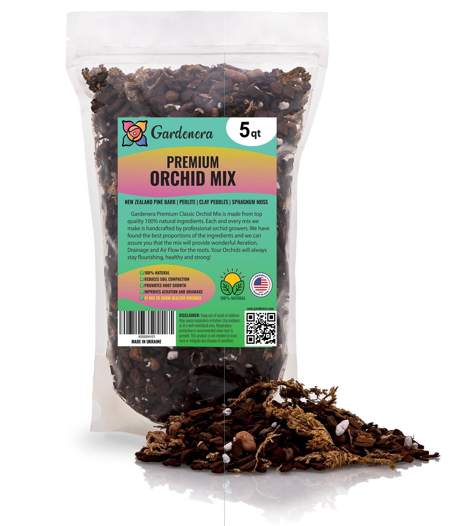 Organic PREMIUM Orchid Soil Mix by Gardenera - Hand Mixed Classic Sphagnum Moss Potting Soil Mix - for Phalaenopsis Orchid - 1 QUART - Made in USA