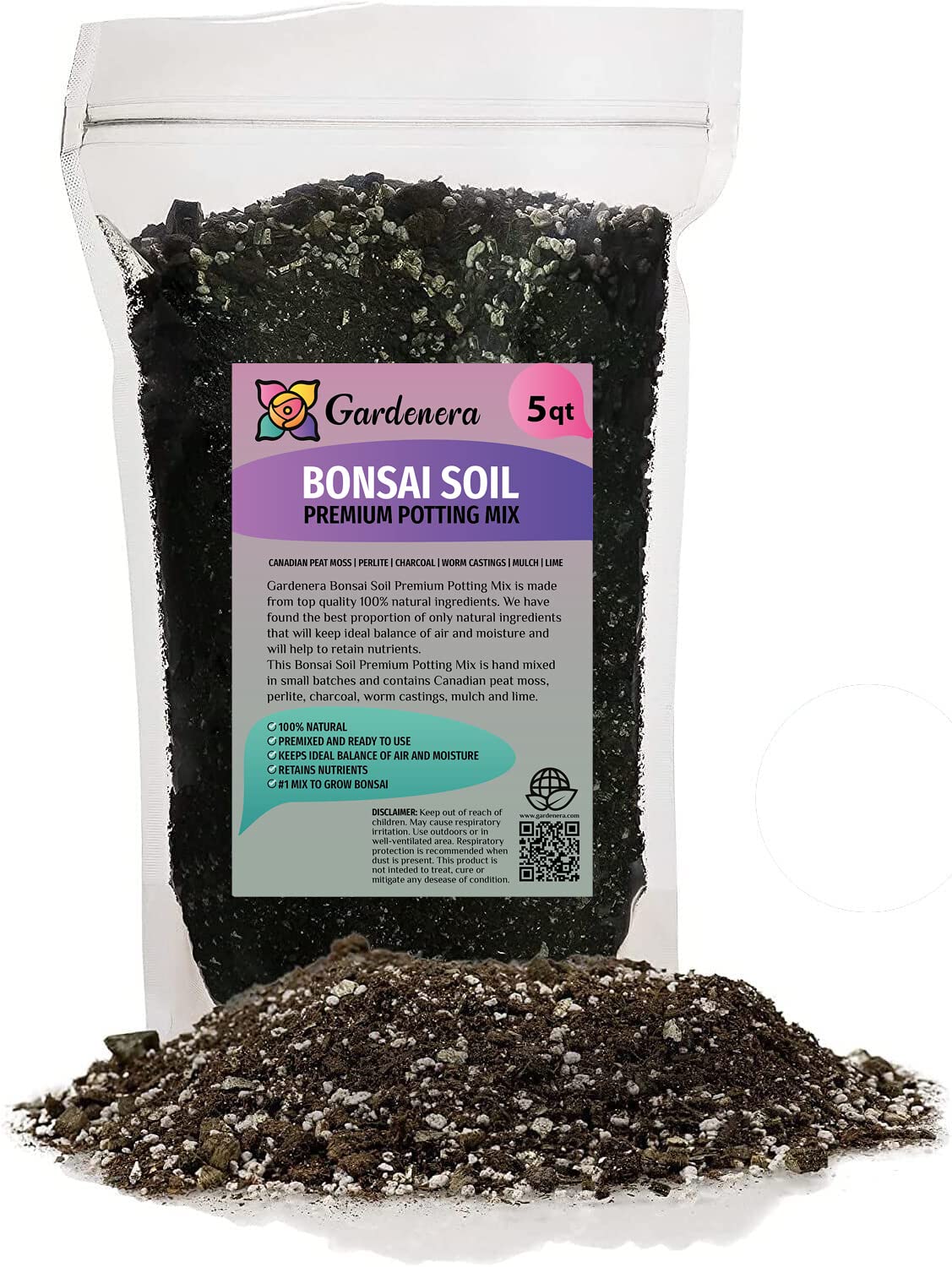 PREMIUM Bonsai Soil Potting Mix by Gardenera - Optimal Balance for Healthy Bonsai Growth and Nutrient Retention - 1 QUART