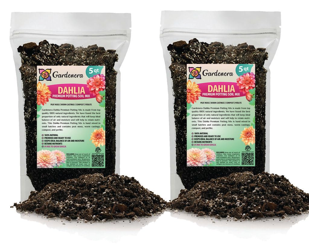 Expert DAHLIA Potting Soil Mix by Gardenera - Enhance Growth and Color - Perfect Balance of Nutrients and Drainage - 4 QUART