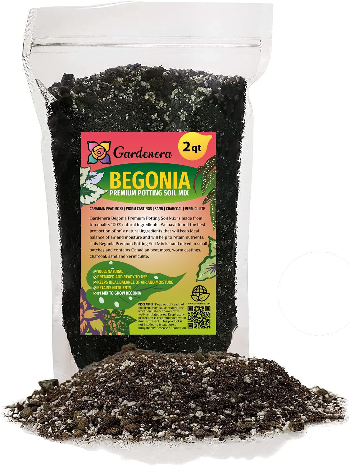 GARDENERA Begonia Plant Potting Soil - Experience Stunning Blossoms and Vibrant Growth with Professional Grade Mix - 10 QUART