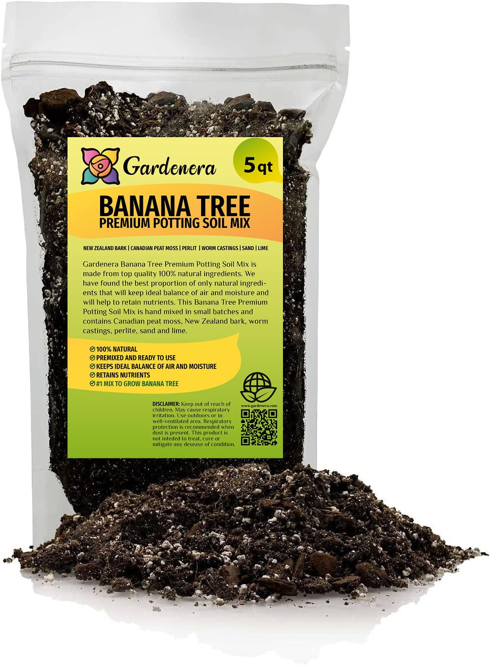 Gardenera Banana Tree Potting Mix - 3 QUART - Proven Formula for Thriving Banana Trees - Enhances Soil Drainage and Aeration for Optimal Root Health and Development