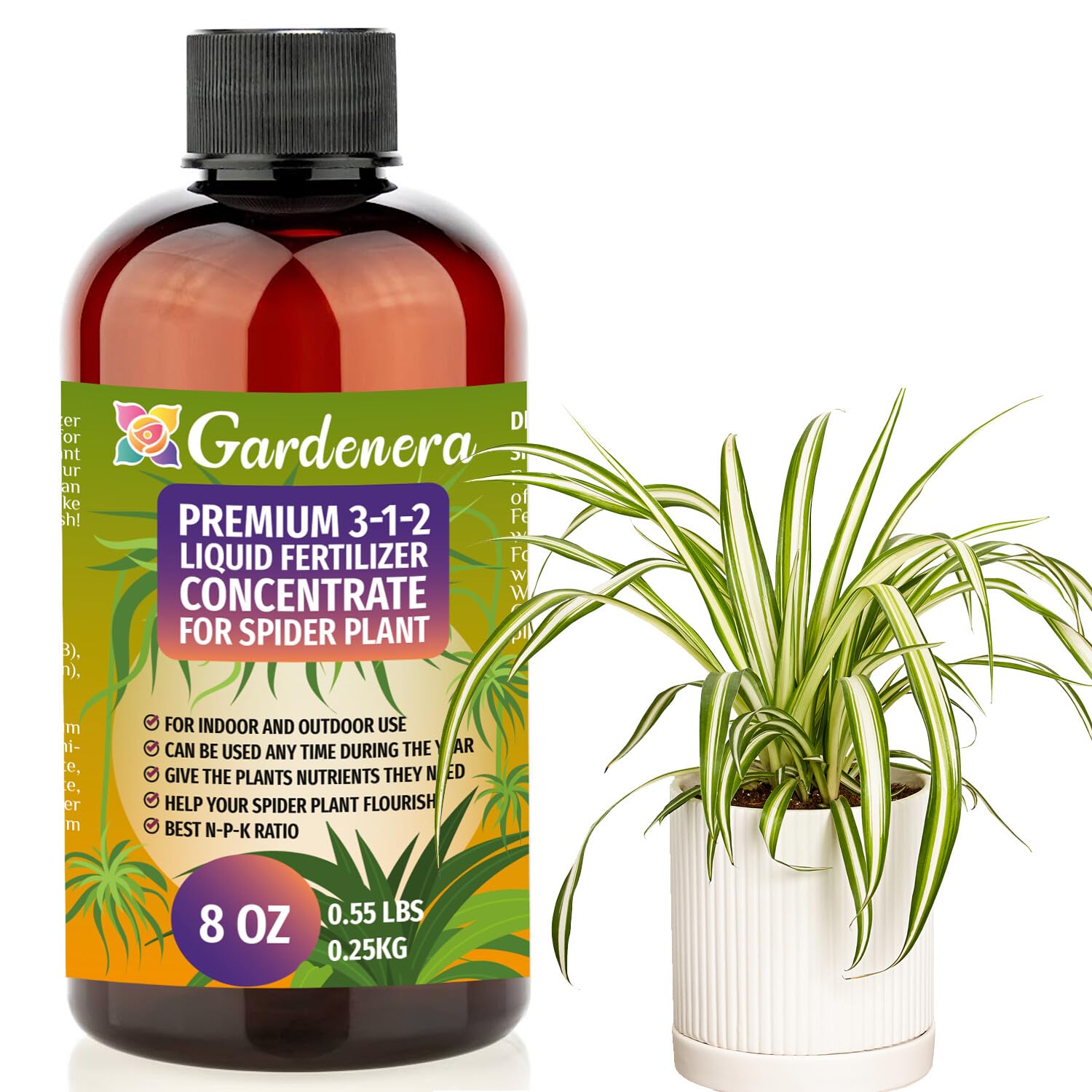 Premium Liquid Spider Plant Fertilizer - 3-1-2 Concentrate for Indoor Plants and Flowers by Gardenera | Organic Plant Food for Spider Plants - 32oz