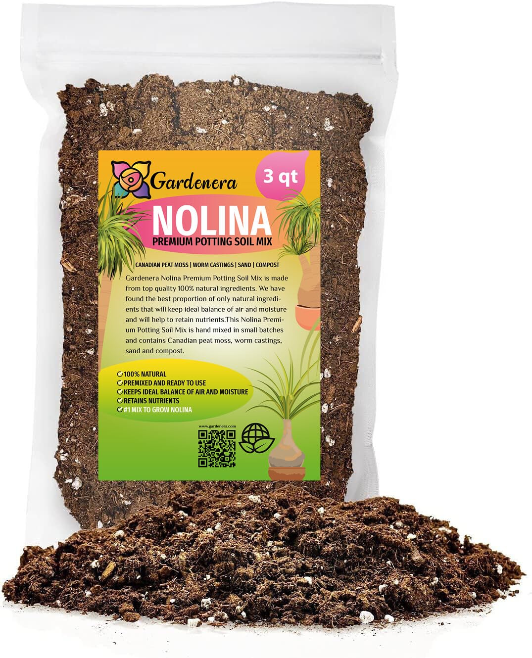 Gardenera Premium Nolina Plant Potting Mix - Crafted for Robust Growth and Distinctive Form - 1 Quart