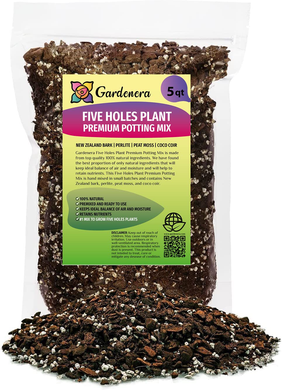 GARDENERA Premium Five Holes Monstera Potting Mix - Hand-crafted for Optimal Nutrient Absorption - 1 Quart