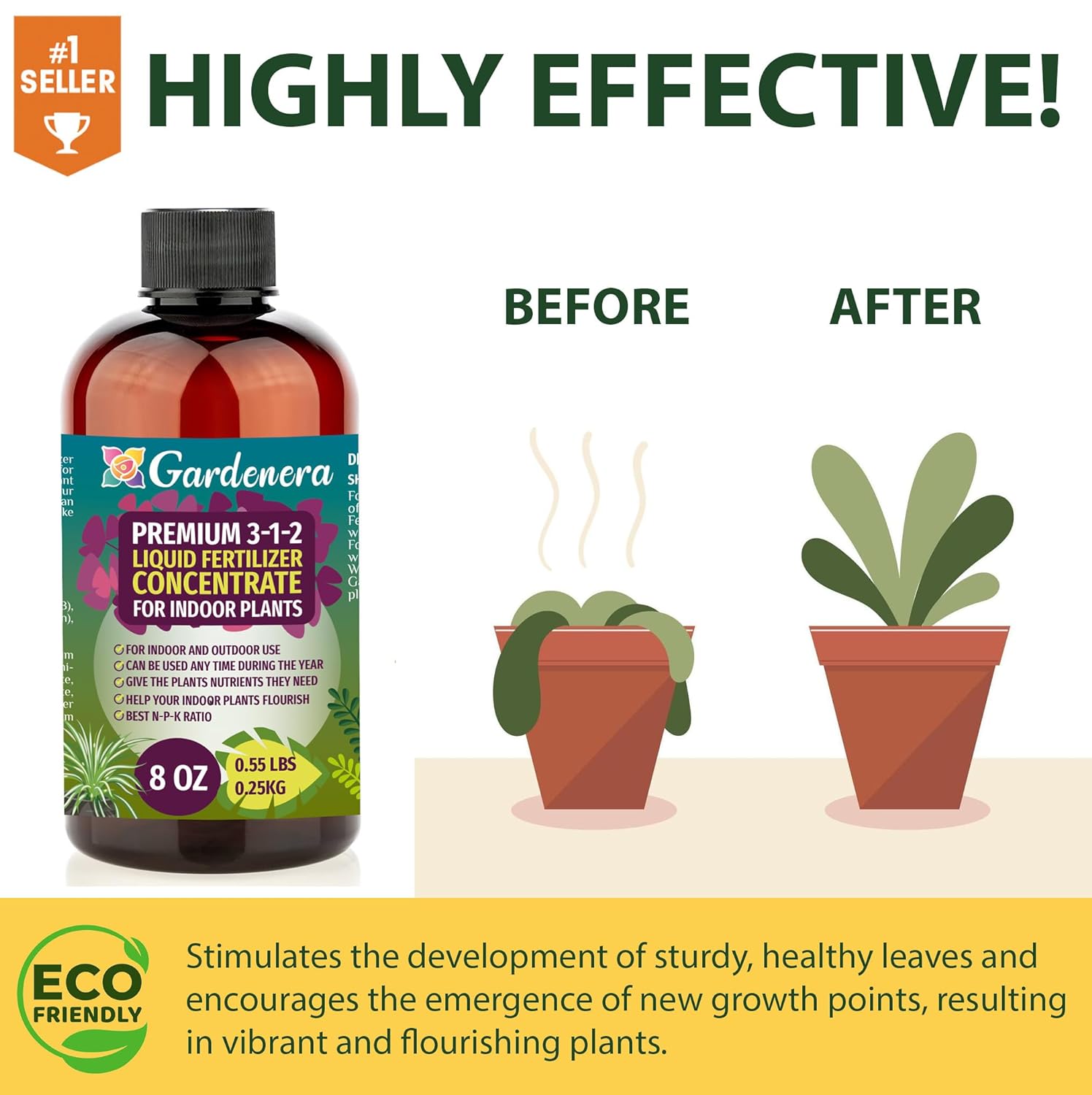 Premium Liquid SUCCULENT Plant Fertilizer - 3-1-2 Concentrate for Indoor Plants and Flowers by Gardenera | Organic Plant Food for  - 32oz