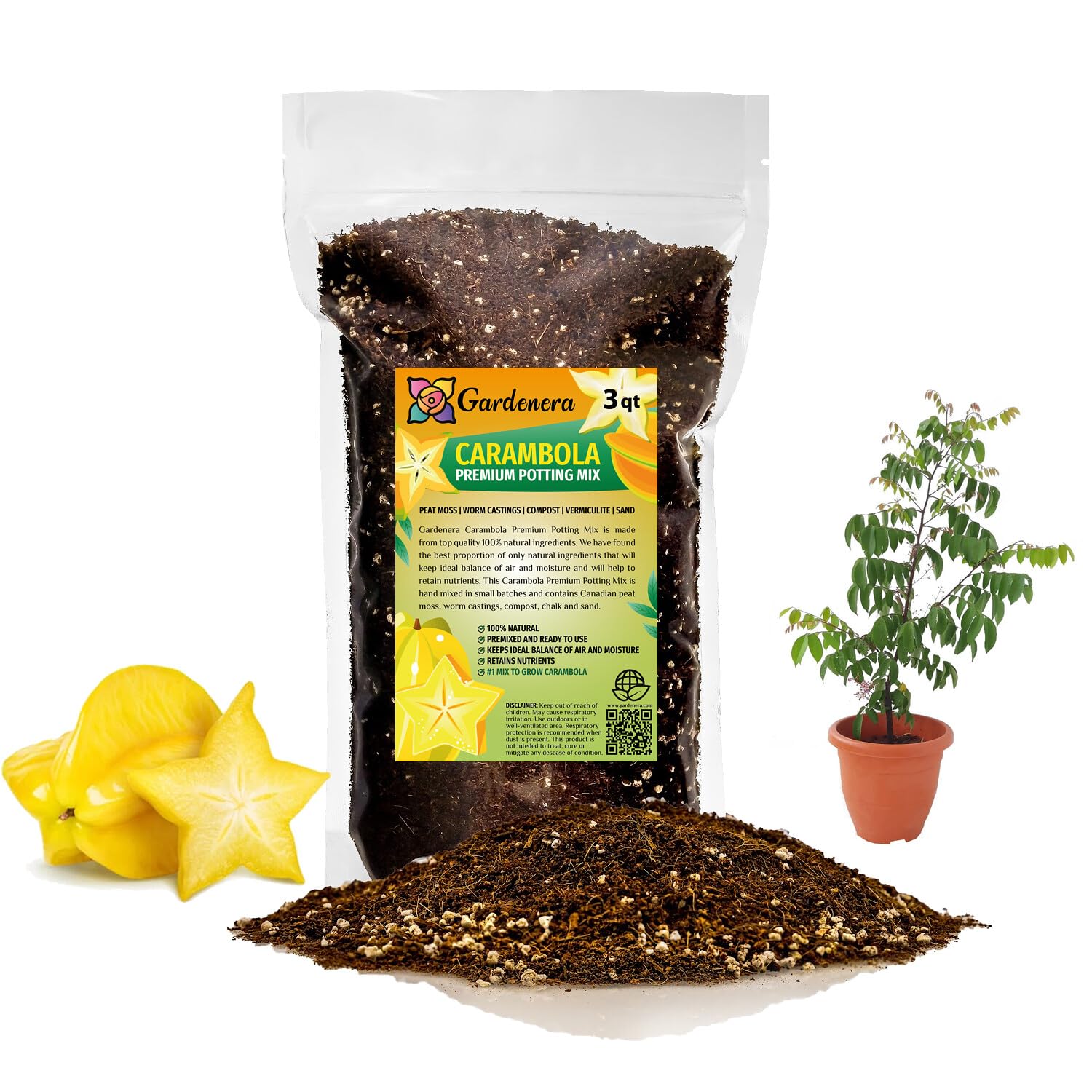 GARDENERA Premium Carambola Potting Soil Mix - Perfect Balance of Nutrients, Drainage, and Aeration for Thriving Starfruit Trees - 10 Quart