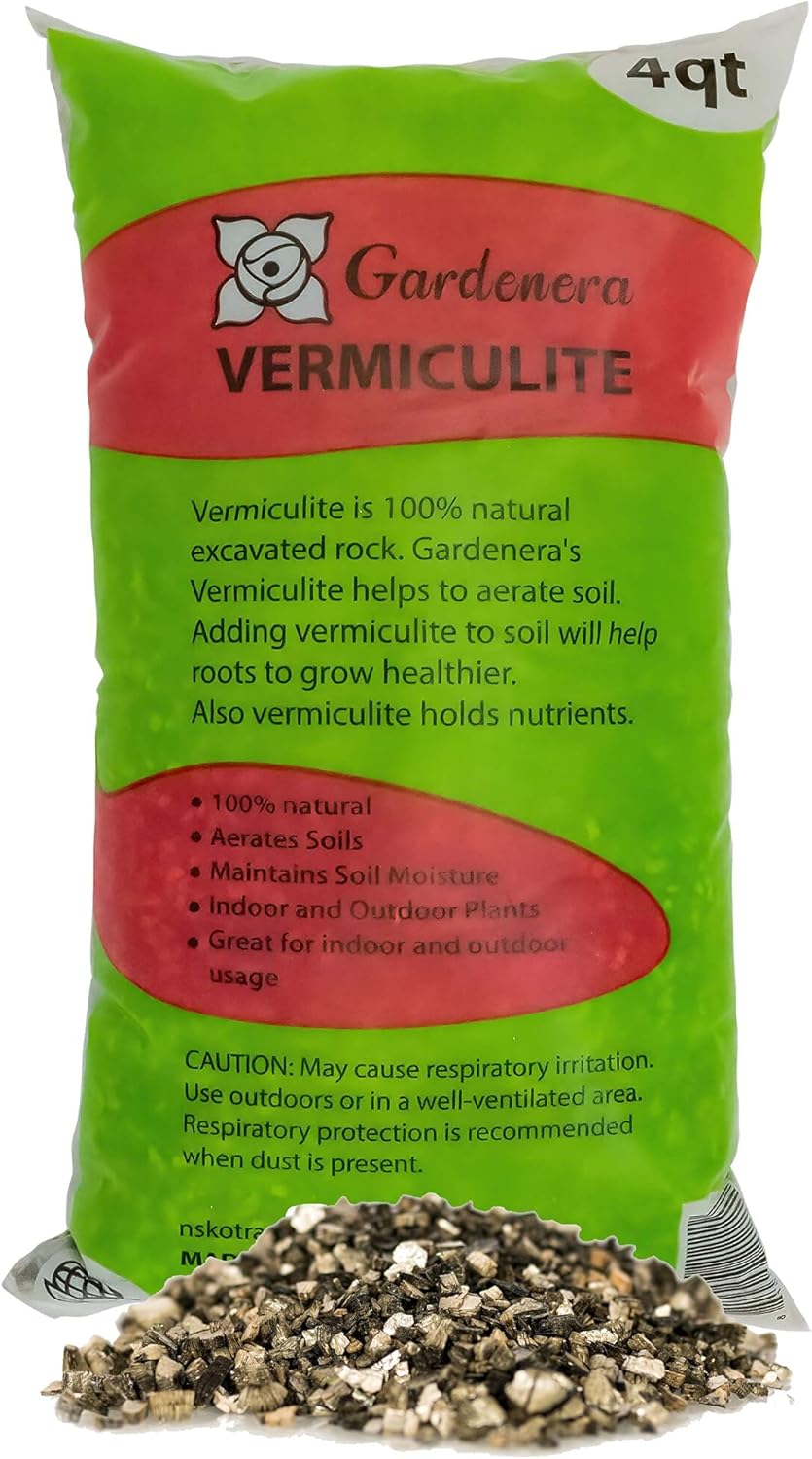 Horticultural Organic Vermiculite by GARDENERA - (Made in Ukraine) - Medium Grade - Natural Soil Additive for Potted Plants, Orchids, Hydroponics, Terrariums (4 Quart)