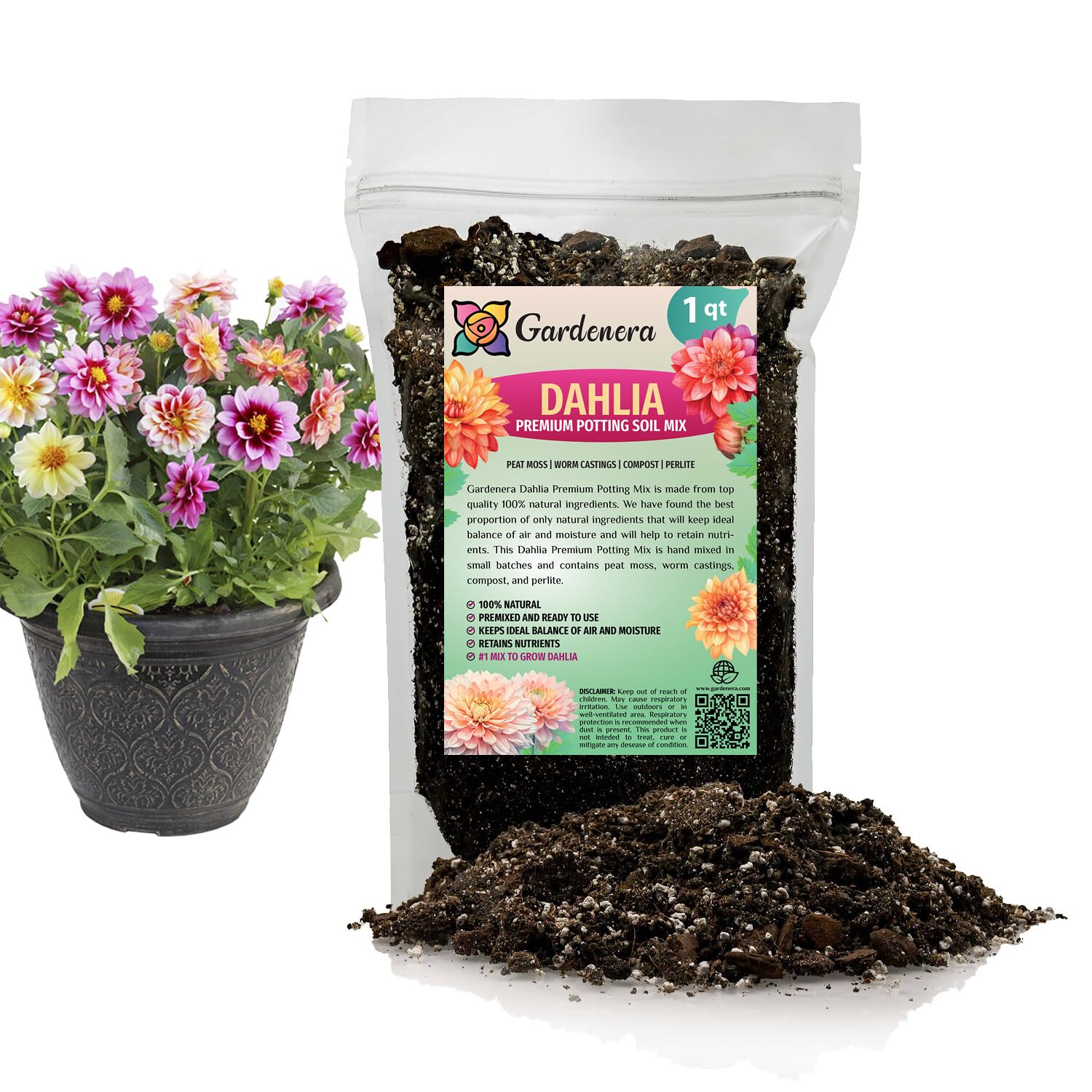 Gardenera Premium Dahlia Potting Soil Mix - Ideal for Growing Vibrant and Healthy Dahlias - 10 Quart