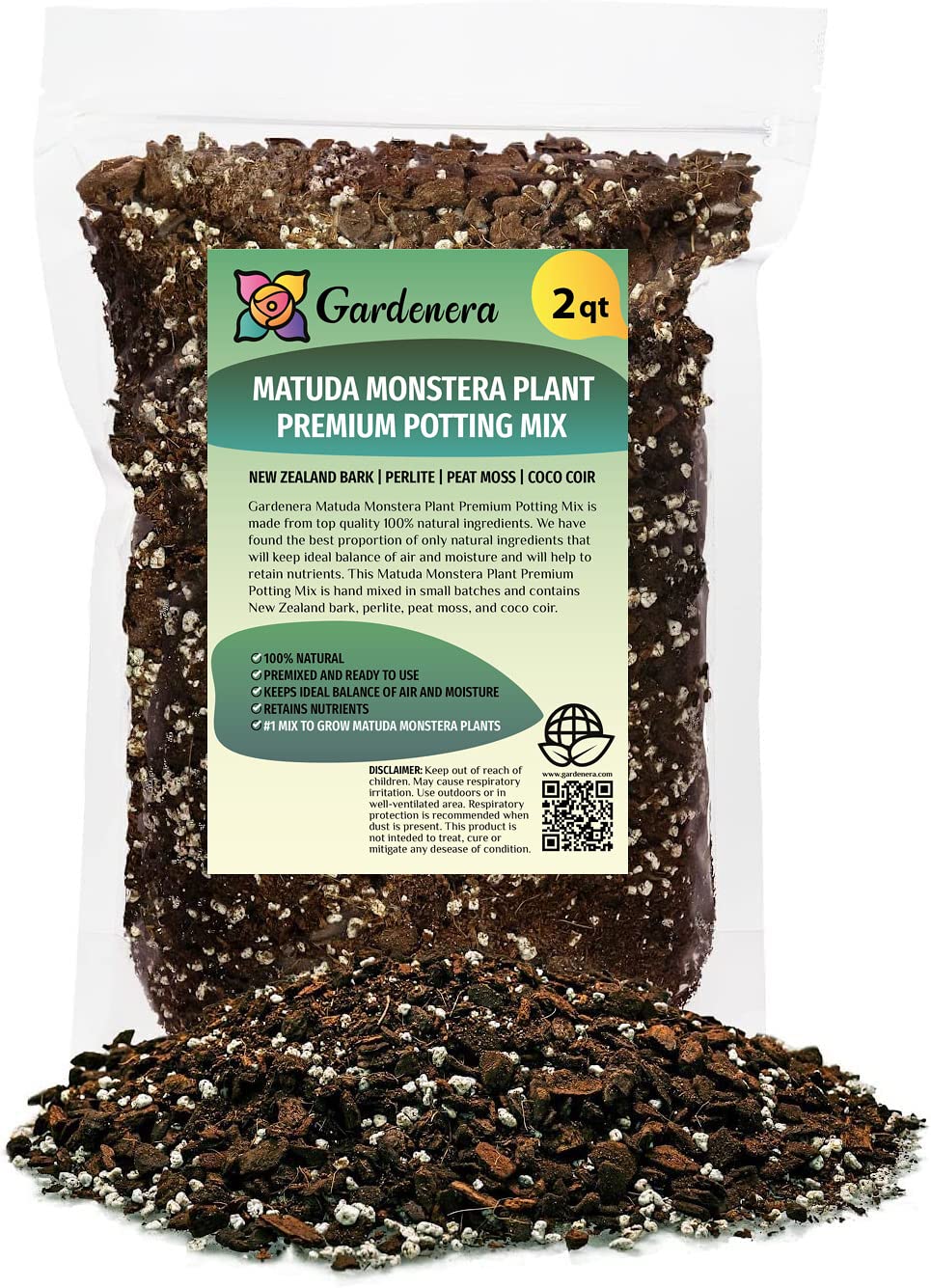 PREMIUM Monstera Siltepecana Matuda Planting Mix - Promotes Steady Growth and Vibrant Leaves by Gardenera - 10 Quart (2 Bags of 5 Quart)